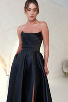 Miya Corset A - Line Satin Gown | Black | Oh Hello Clothing | XS (6)