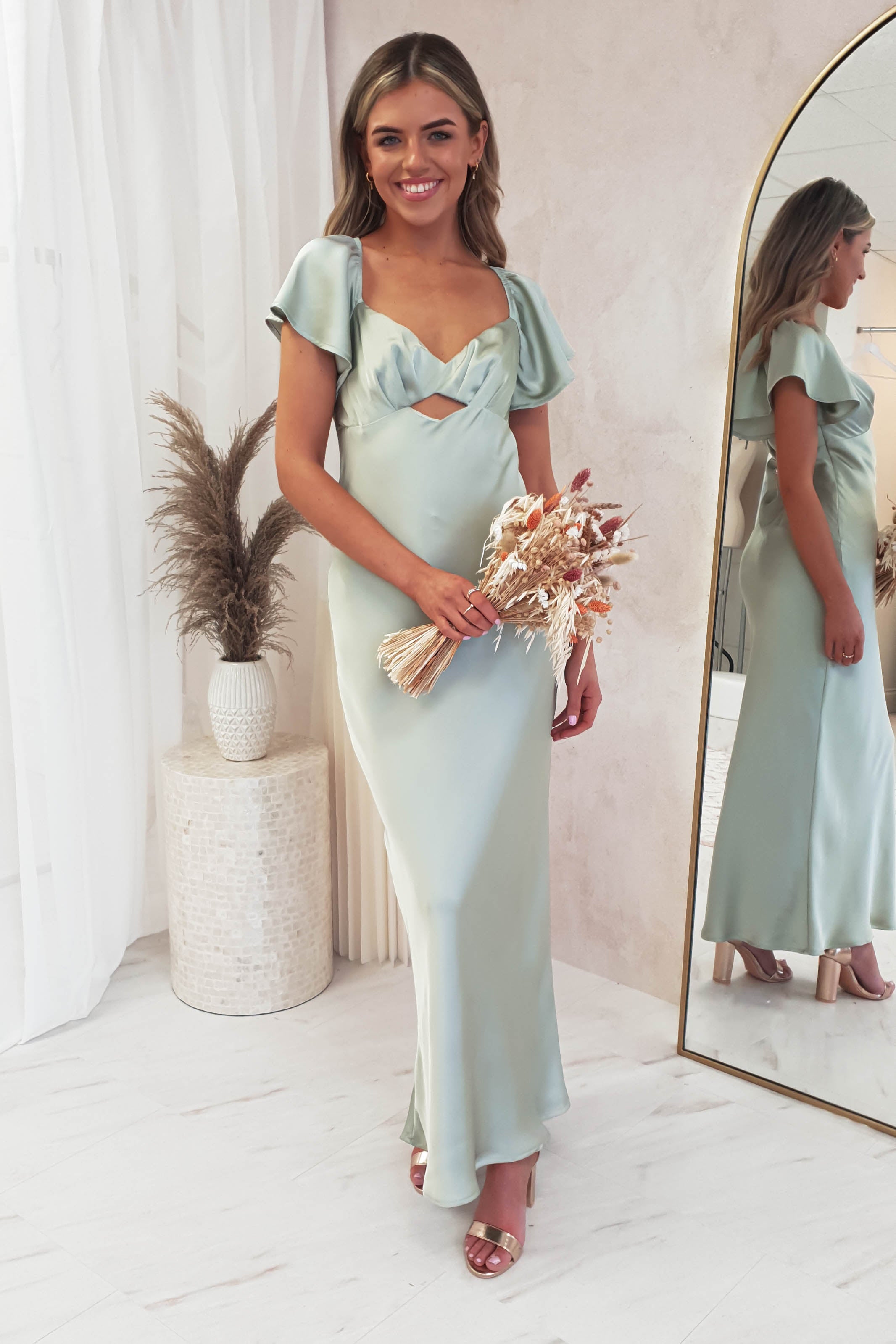 Willow Satin Cap Sleeve Midi Dress | Sage - Oh Hello Clothing