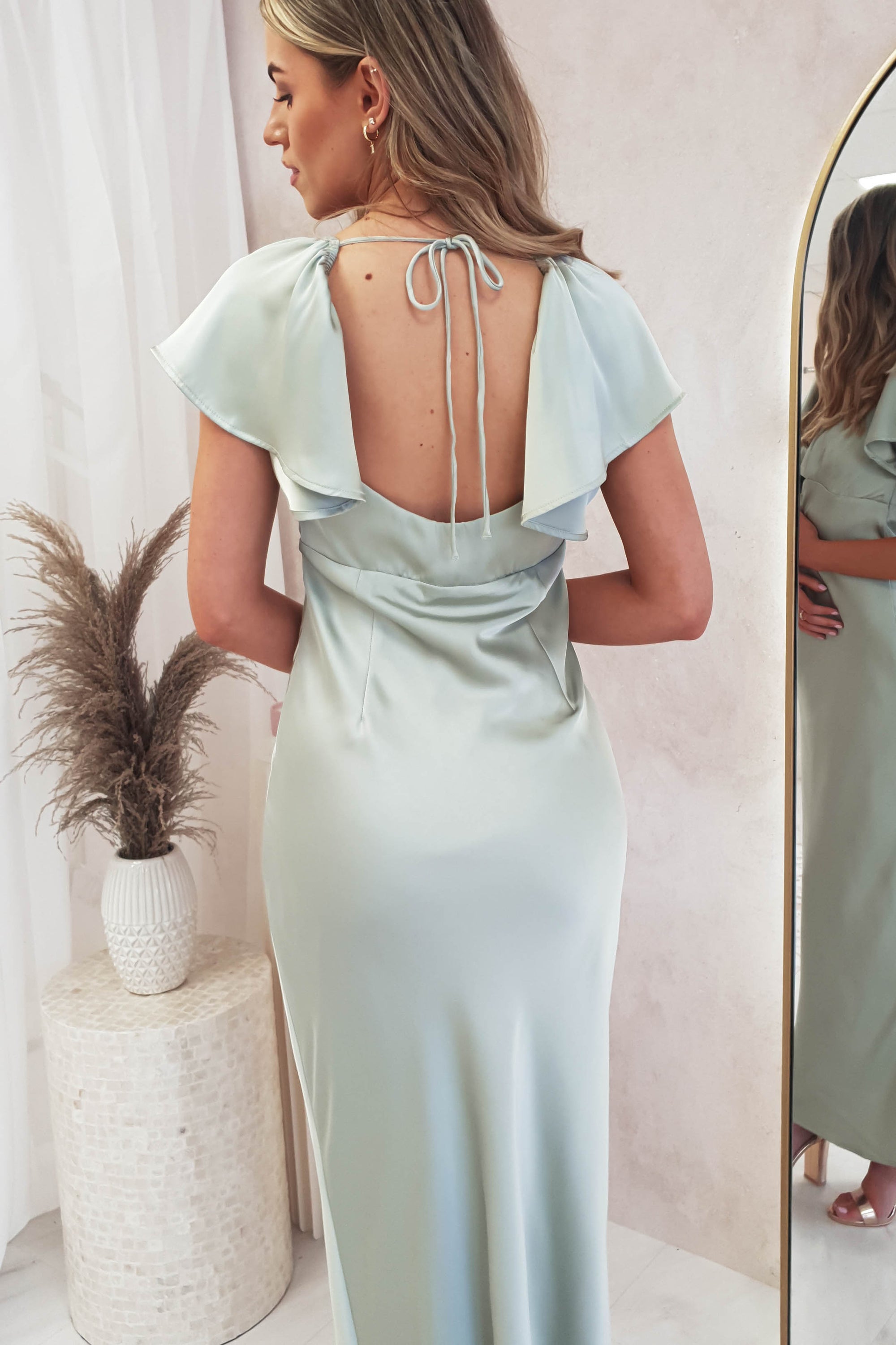 Willow Satin Cap Sleeve Midi Dress | Sage | Oh Hello Clothing | XS (6)
