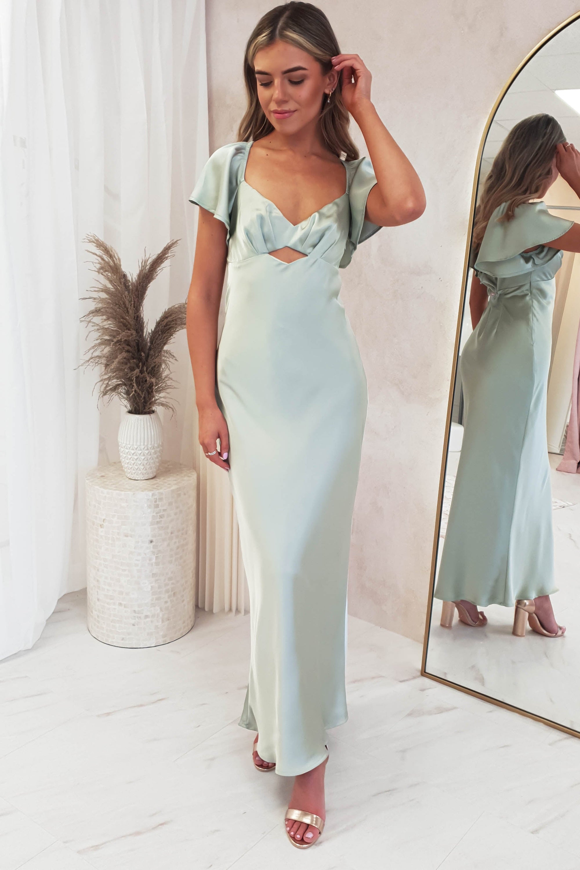Willow Satin Cap Sleeve Midi Dress | Sage | Oh Hello Clothing | XS (6)