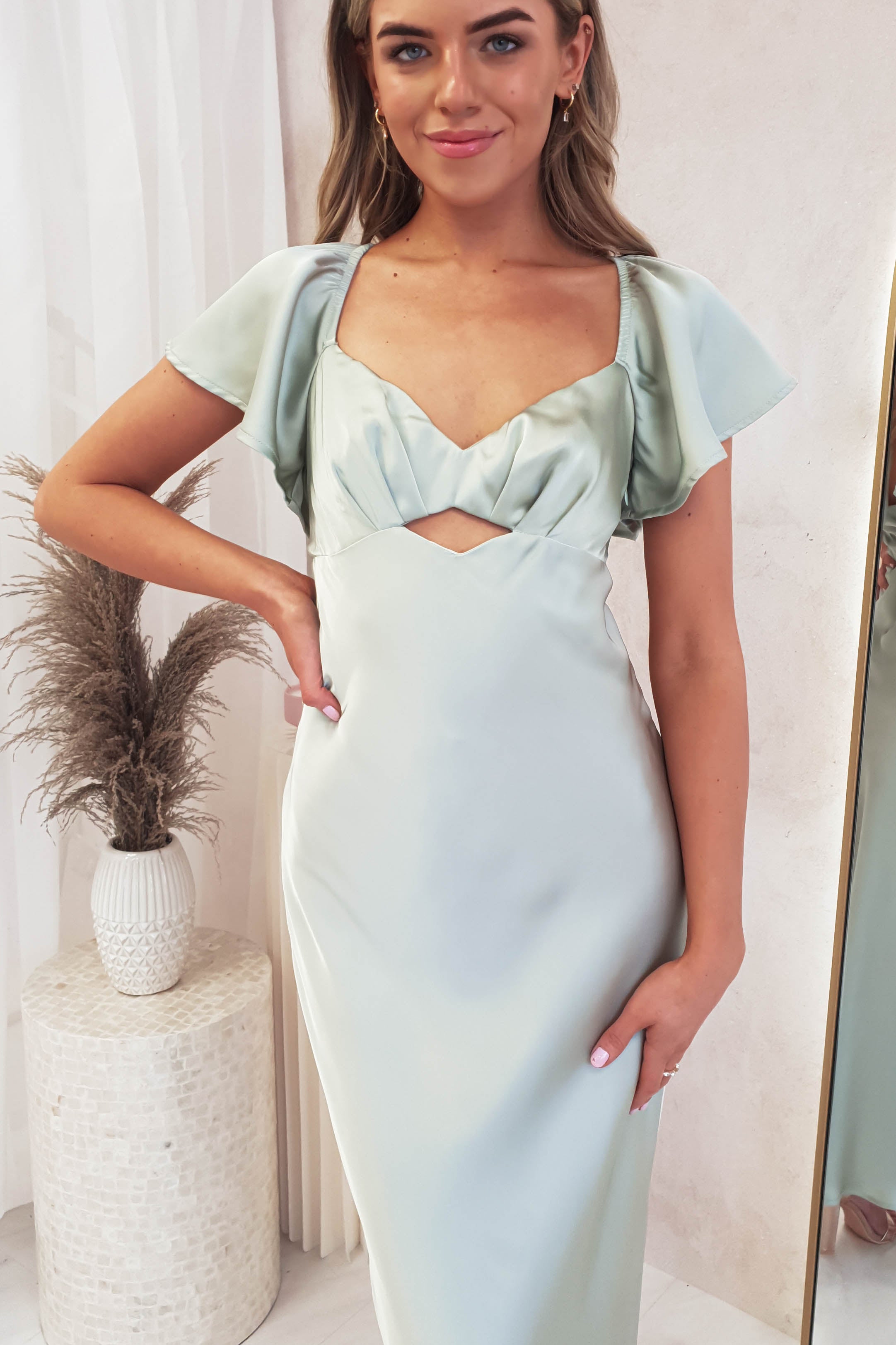 Willow Satin Cap Sleeve Midi Dress | Sage | Oh Hello Clothing | XS (6)