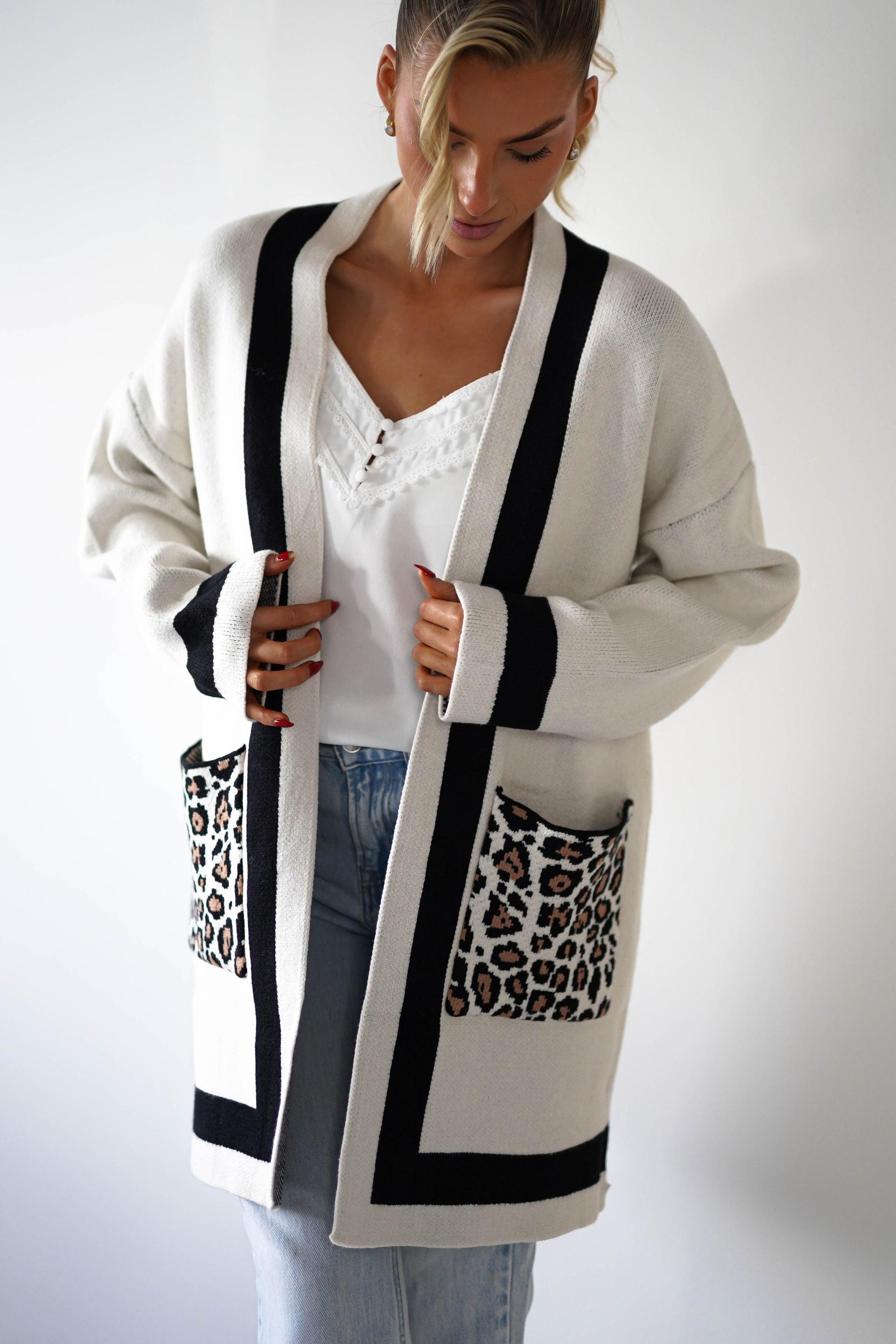 Tadriah Leopard Print Detail Cardigan | Oh Hello Clothing | ONE SIZE (8 - 16)