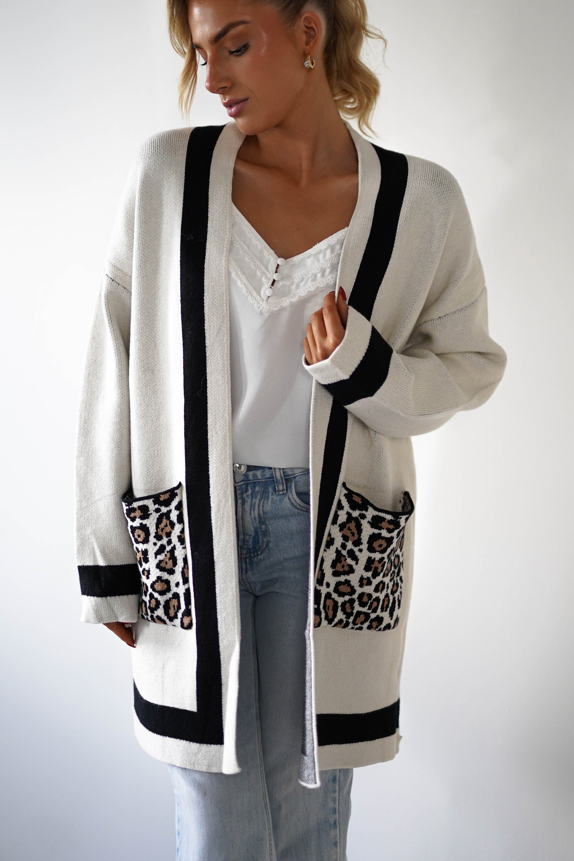 Tadriah Leopard Print Detail Cardigan | Oh Hello Clothing | ONE SIZE (8 - 16)