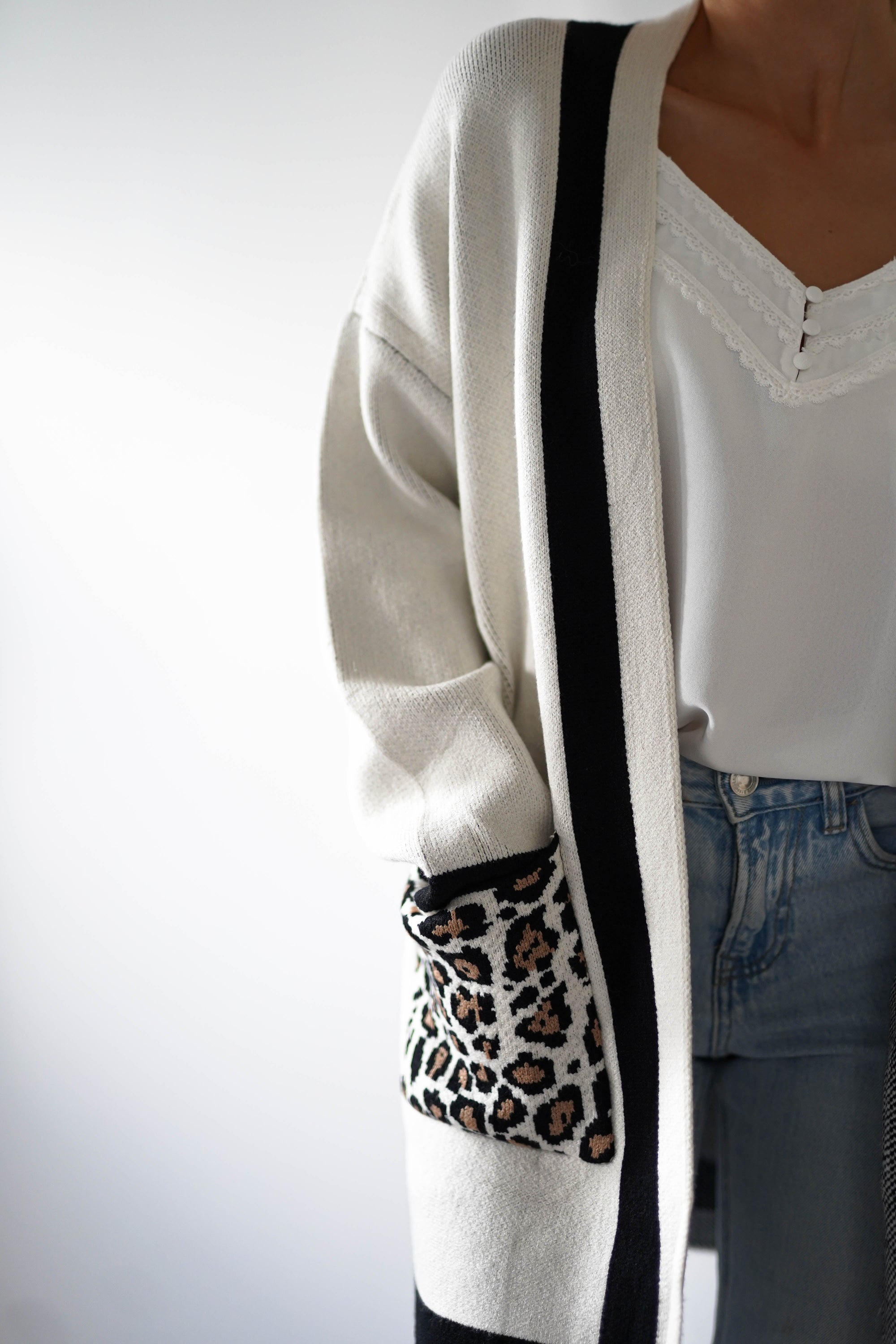 Tadriah Leopard Print Detail Cardigan | Oh Hello Clothing | ONE SIZE (8 - 16)