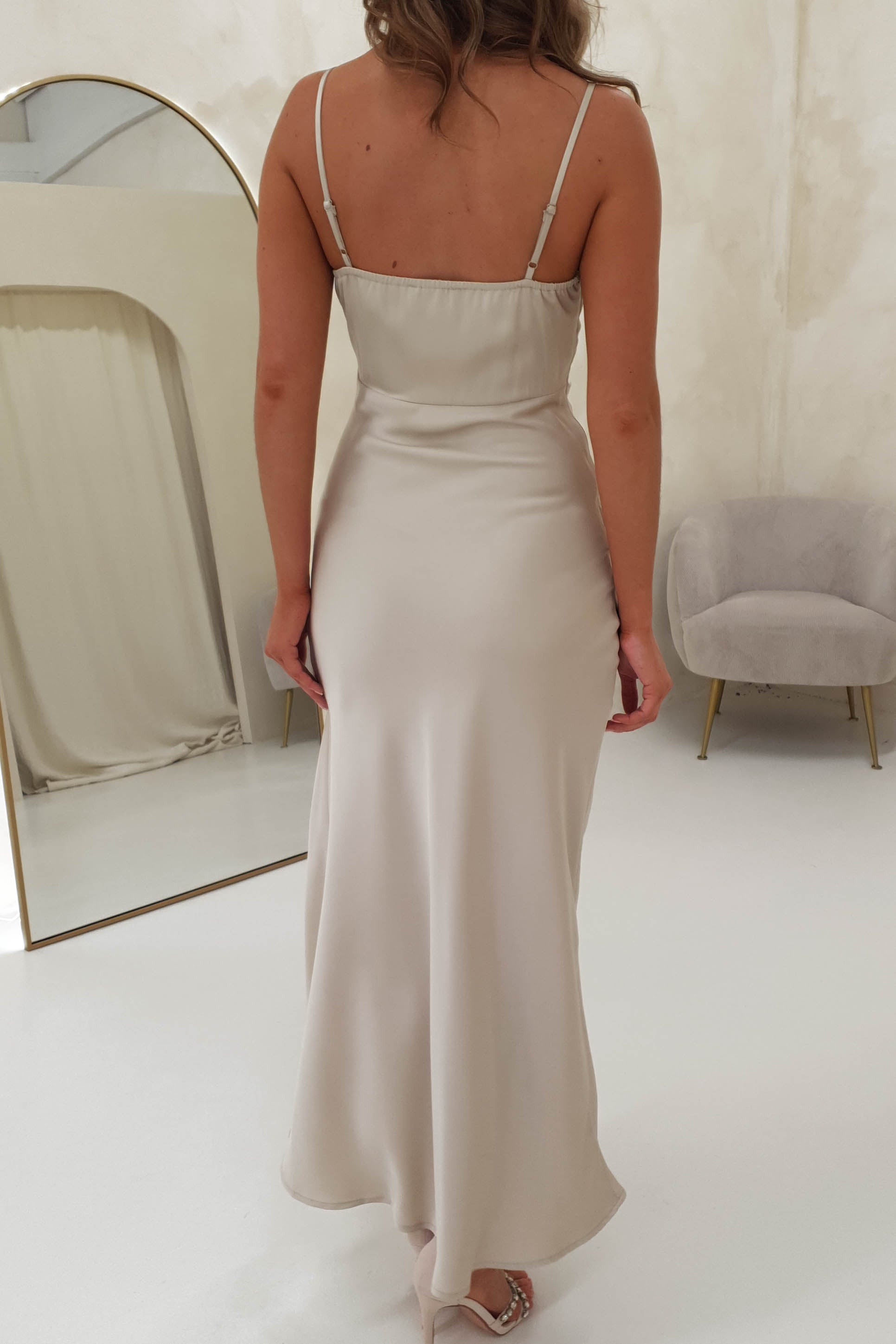 Beatrice Soft Runched Maxi Dress | Champagne - Oh Hello Clothing