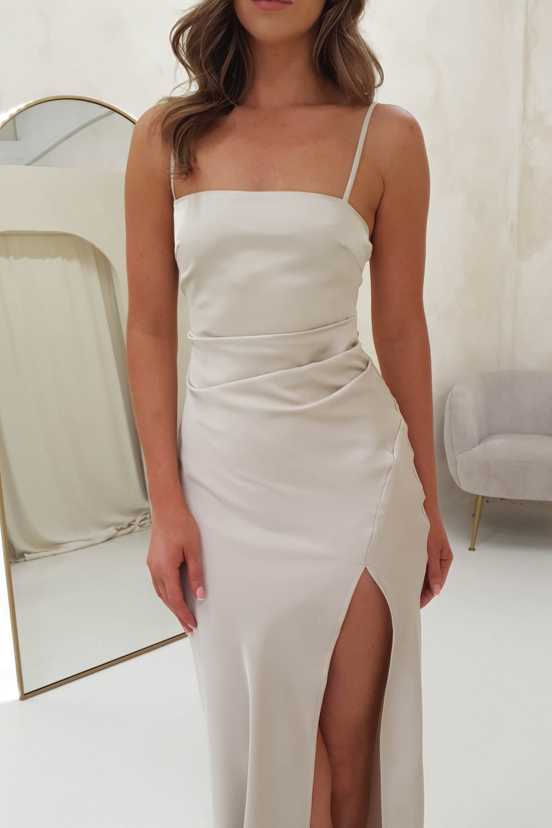 Beatrice Soft Runched Maxi Dress | Champagne - Oh Hello Clothing
