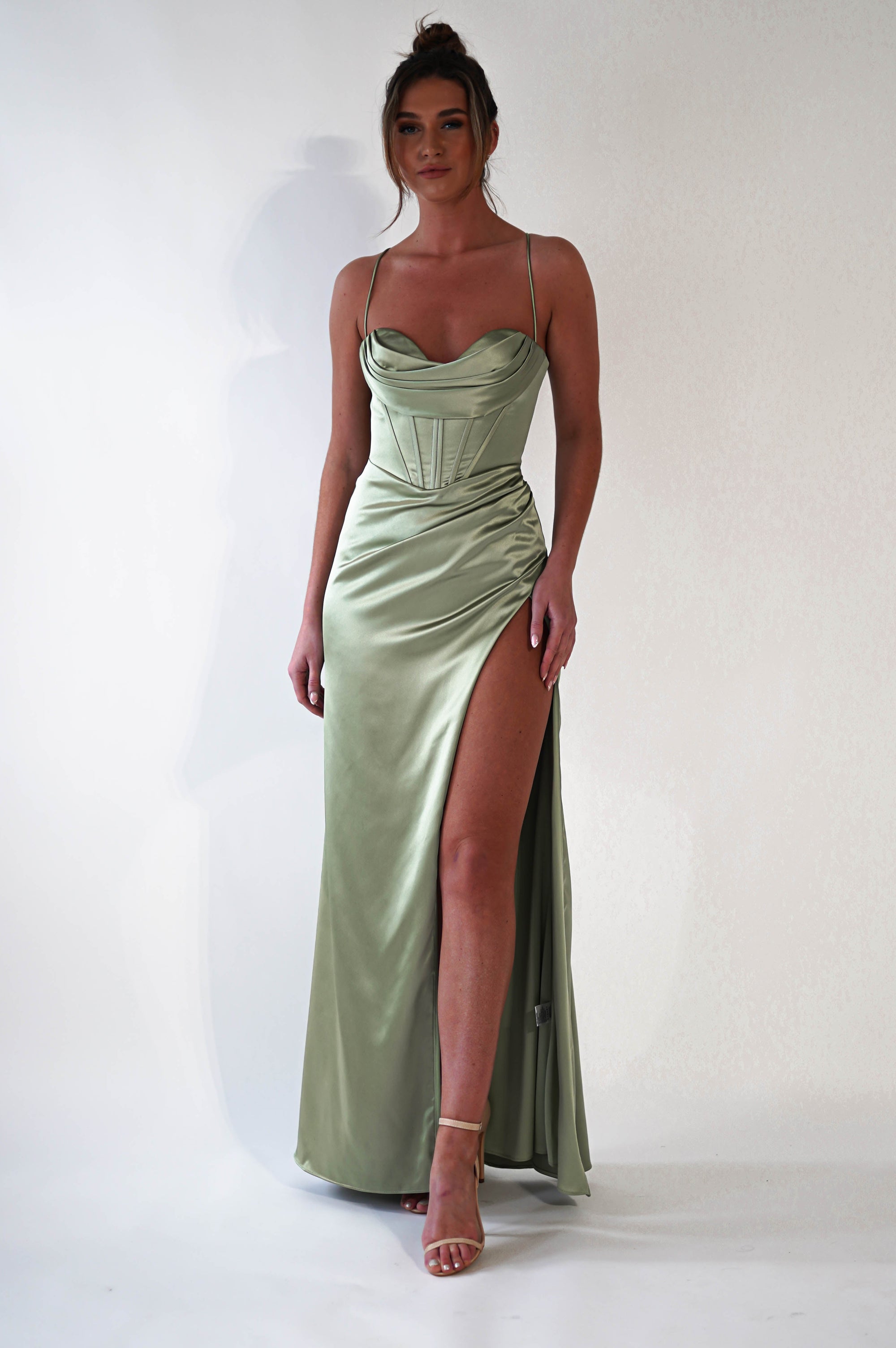 Julianne Corset Satin Gown | Sage - Oh Hello Clothing