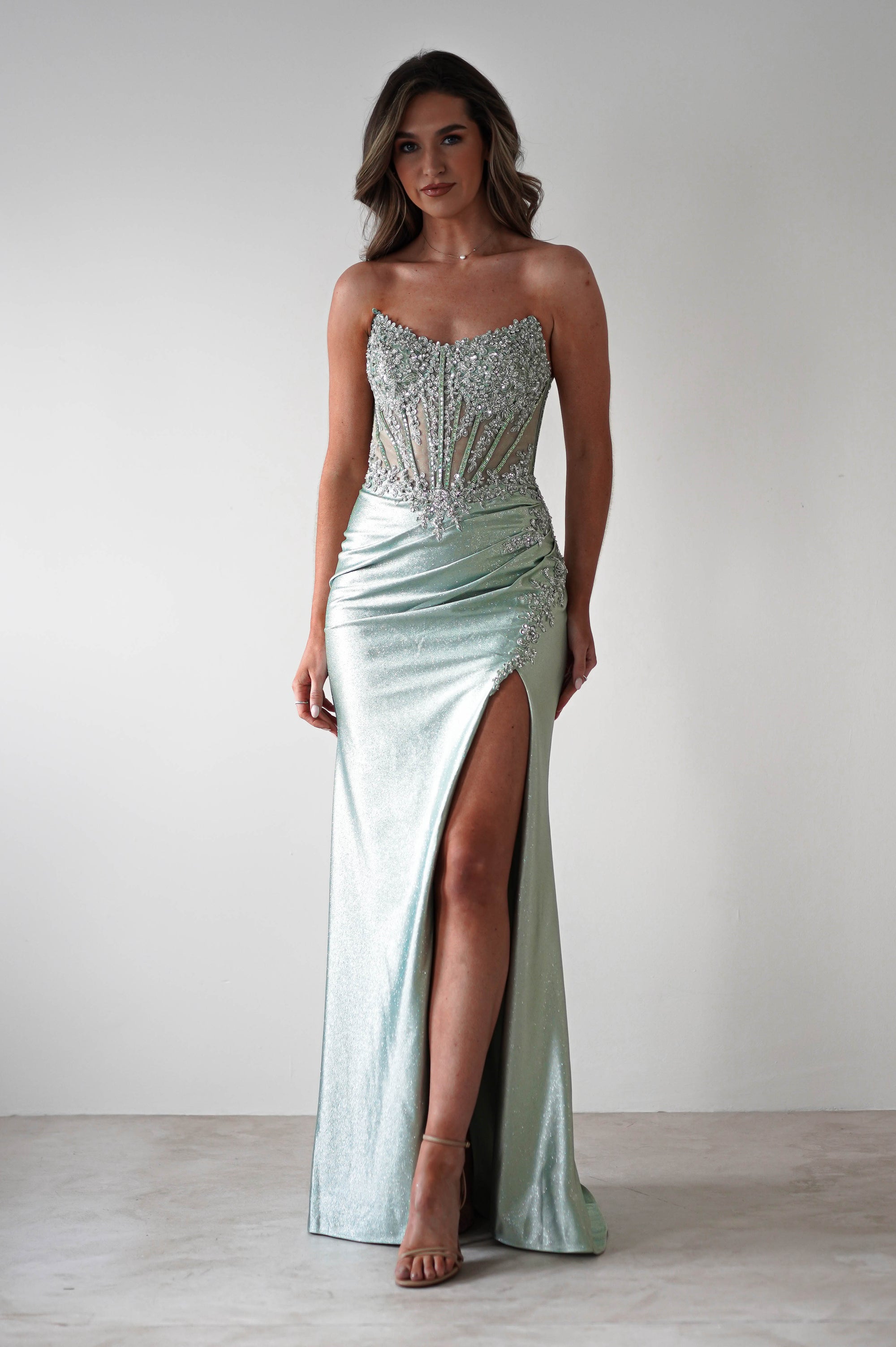 Caspian Embellished Bodycon Gown | Light Green | Oh Hello Clothing | XS (6)