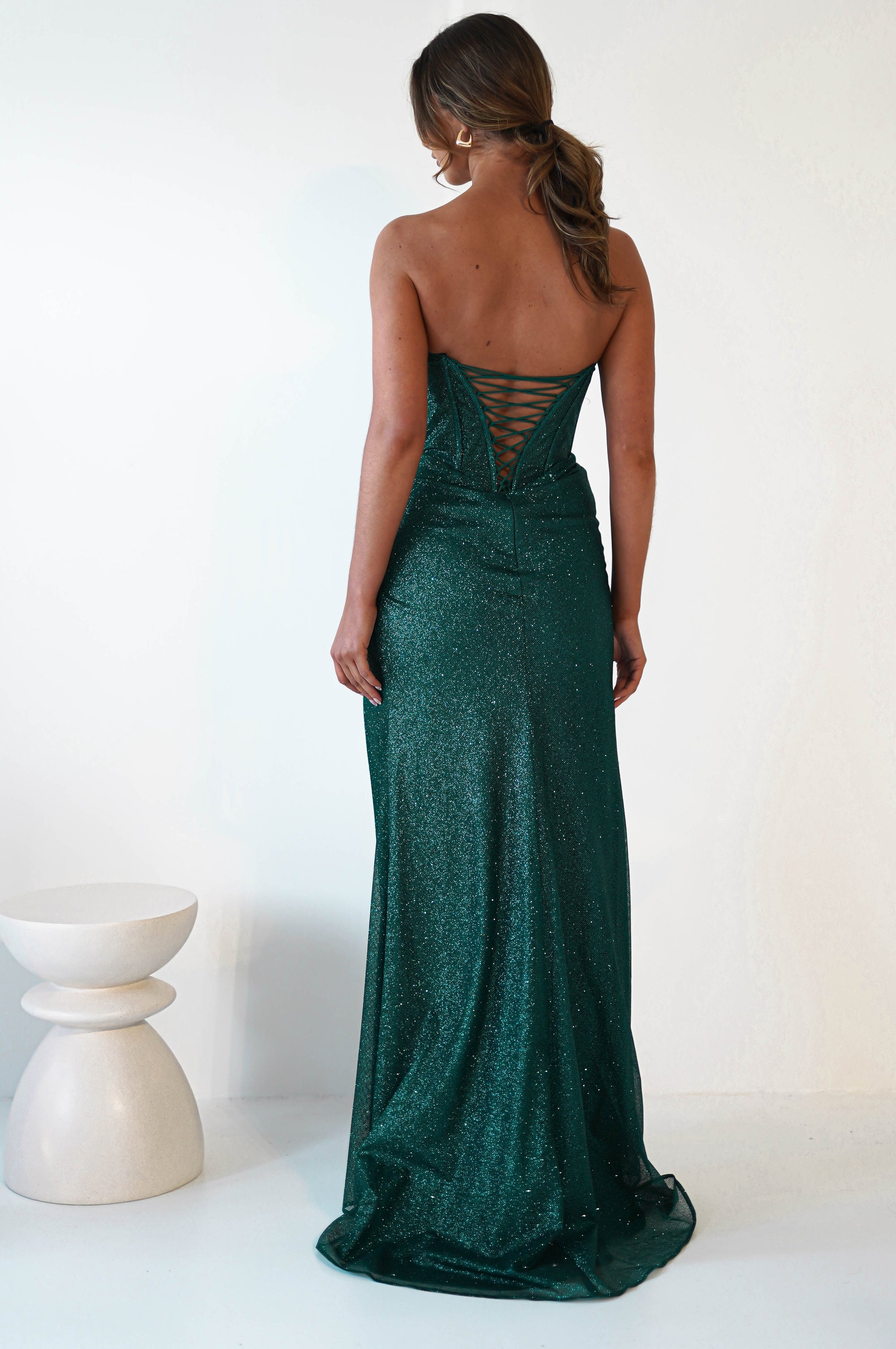 Stephanie Strapless Glitter Gown | Emerald Green - Oh Hello Clothing