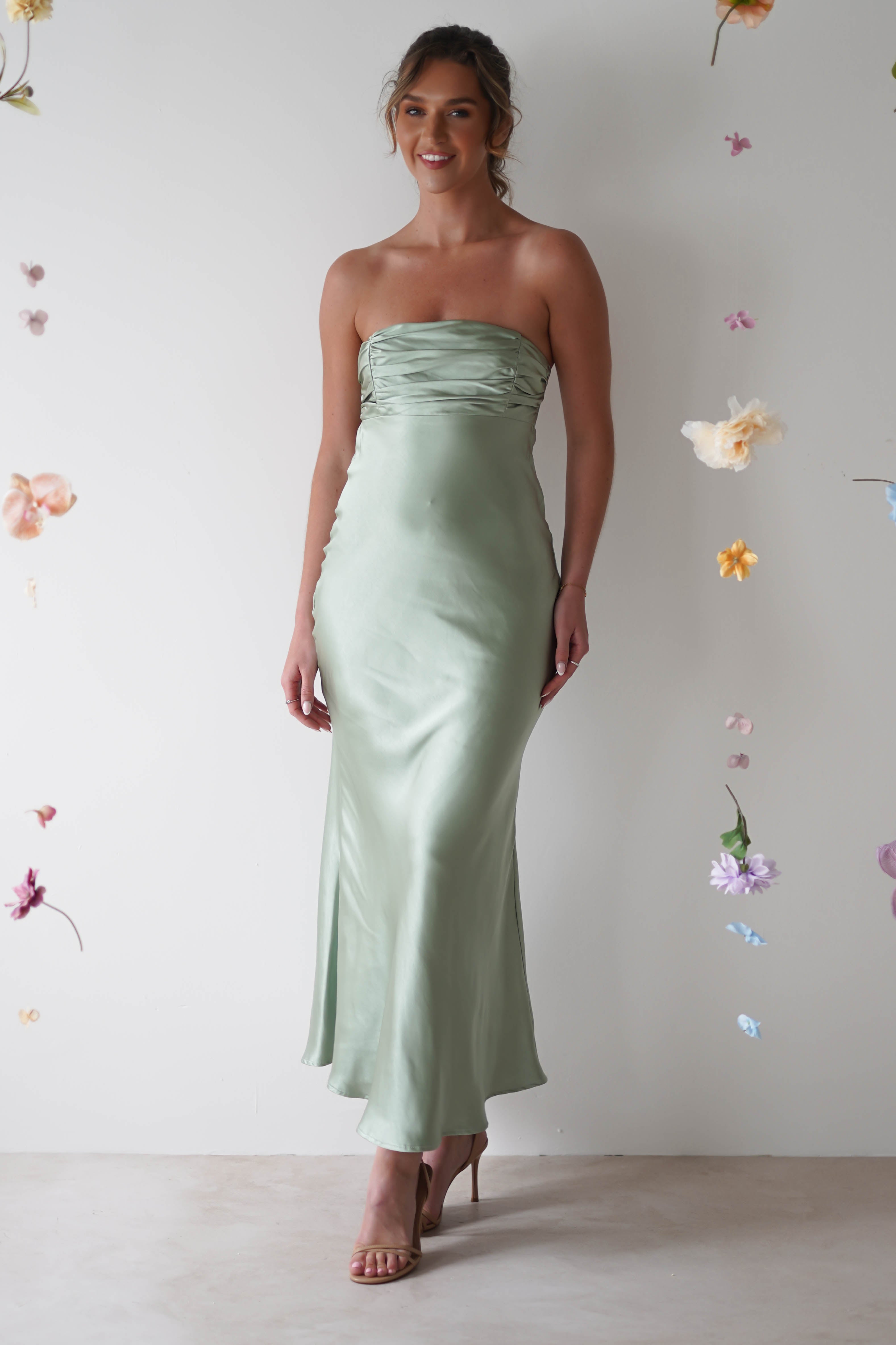 Rochelle Soft Satin Maxi Dress | Sage Green