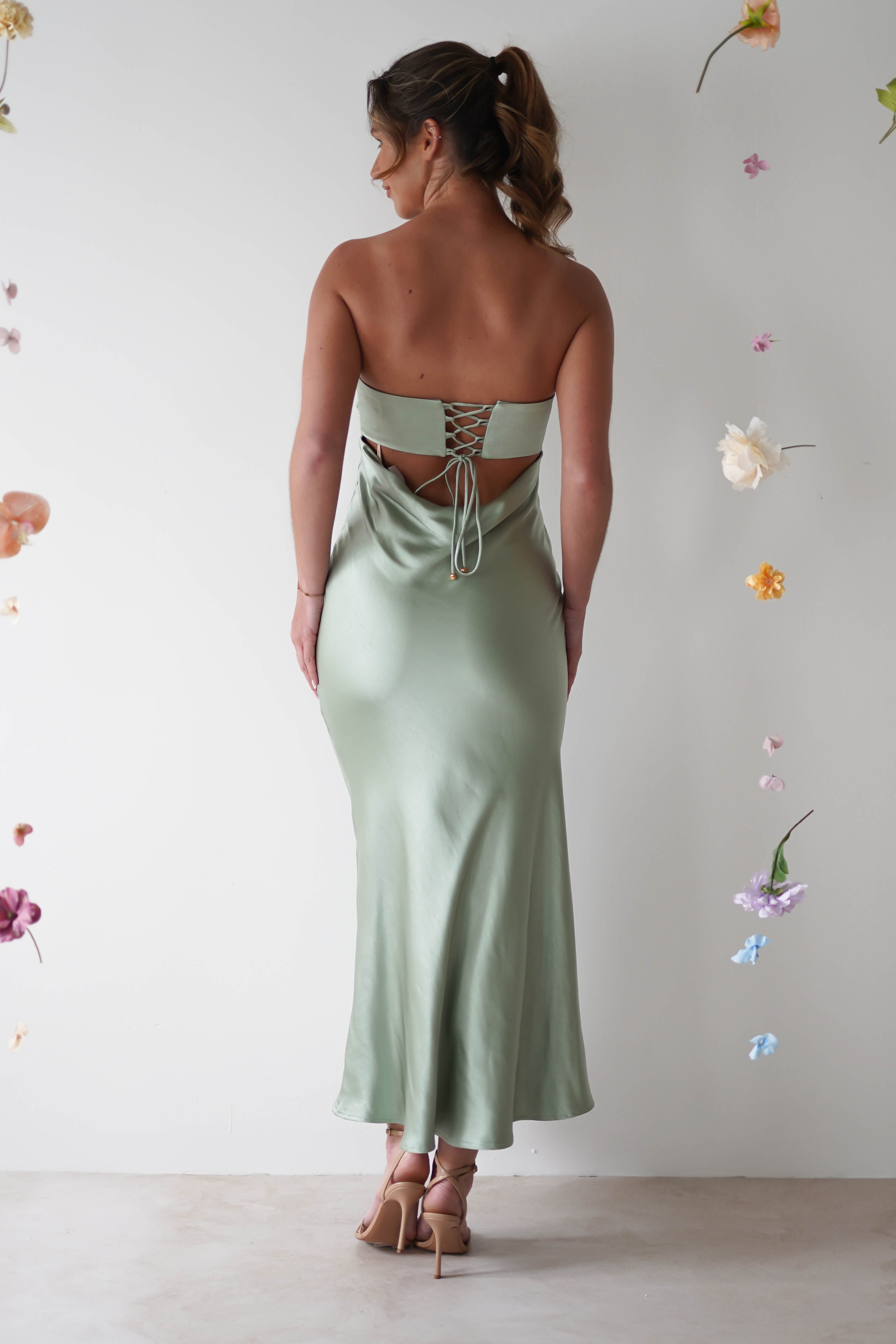 Rochelle Soft Satin Maxi Dress | Sage Green