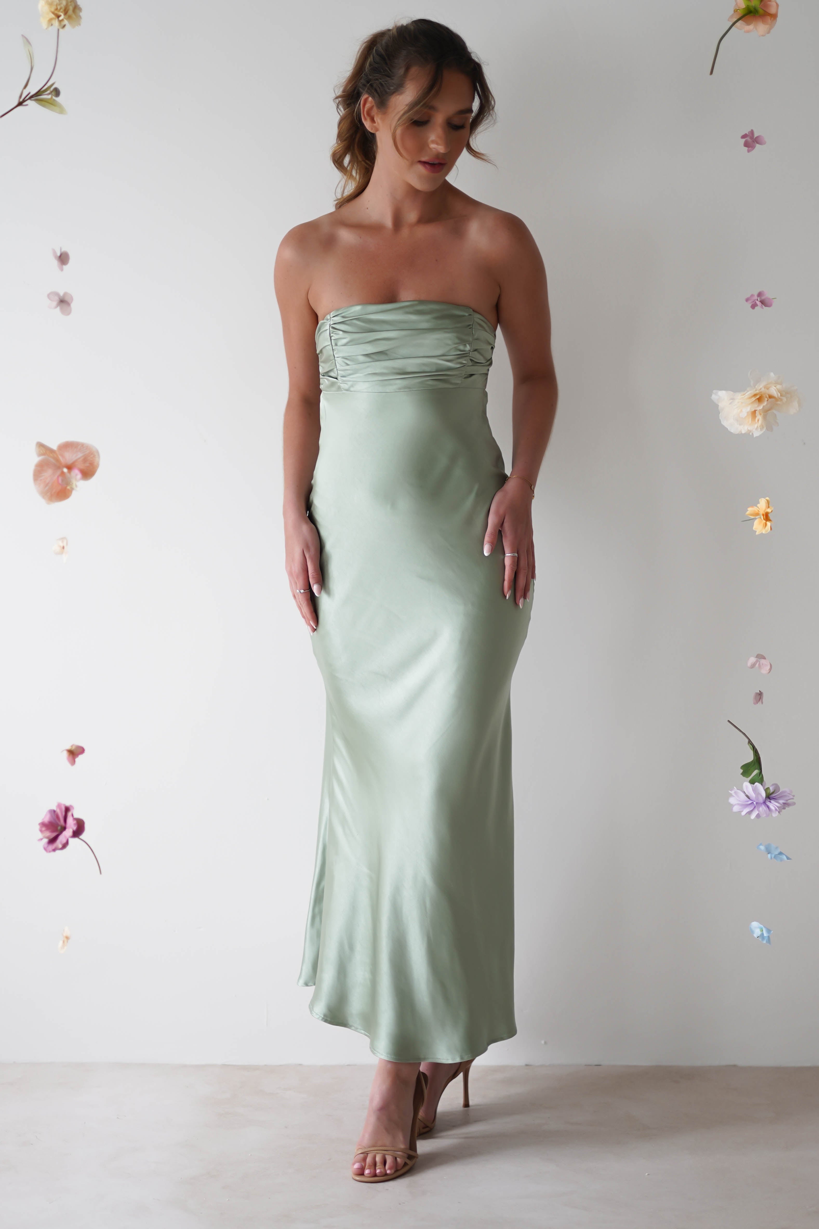Rochelle Soft Satin Maxi Dress | Sage Green