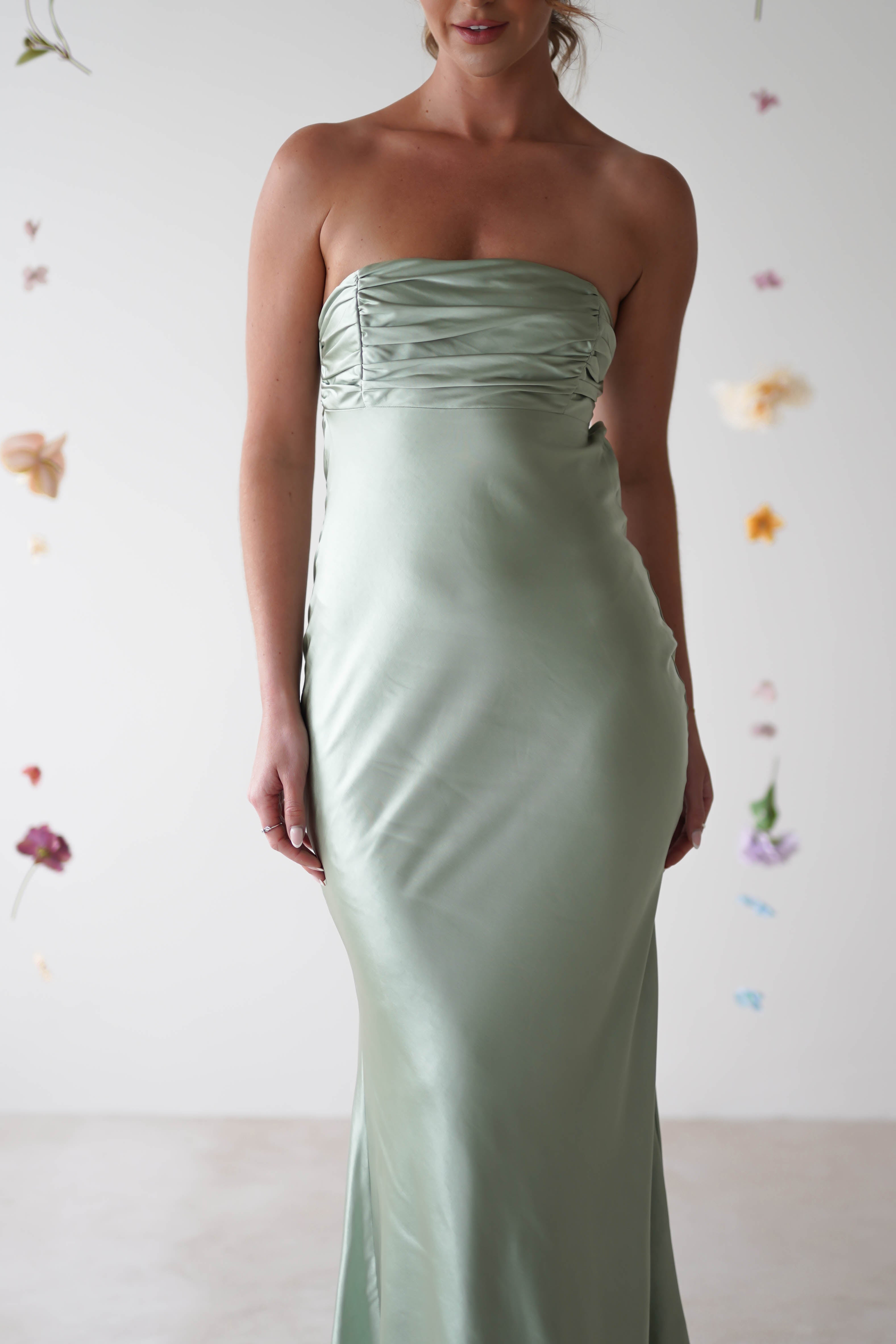 Rochelle Soft Satin Maxi Dress | Sage Green