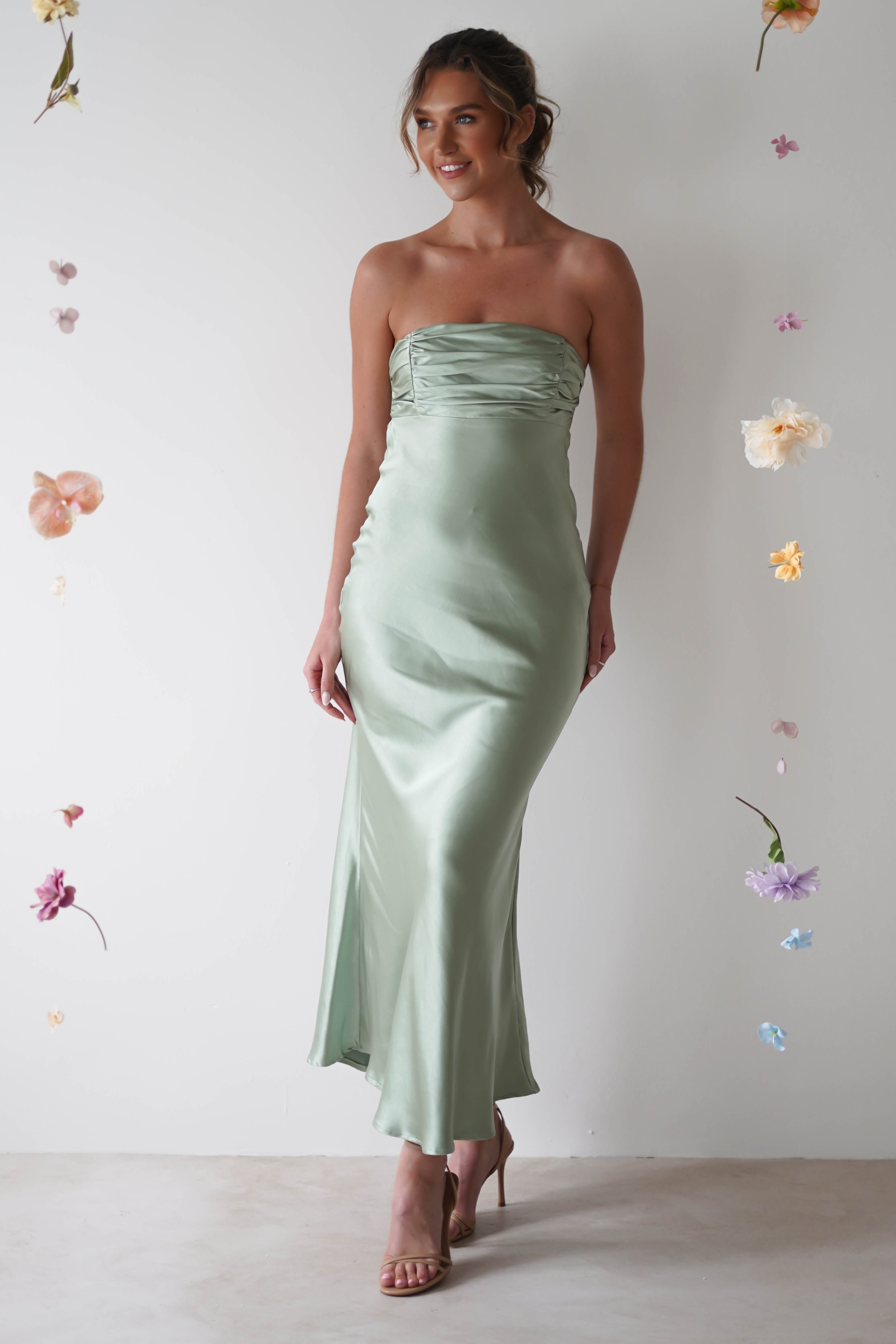 Rochelle Soft Satin Maxi Dress | Sage Green