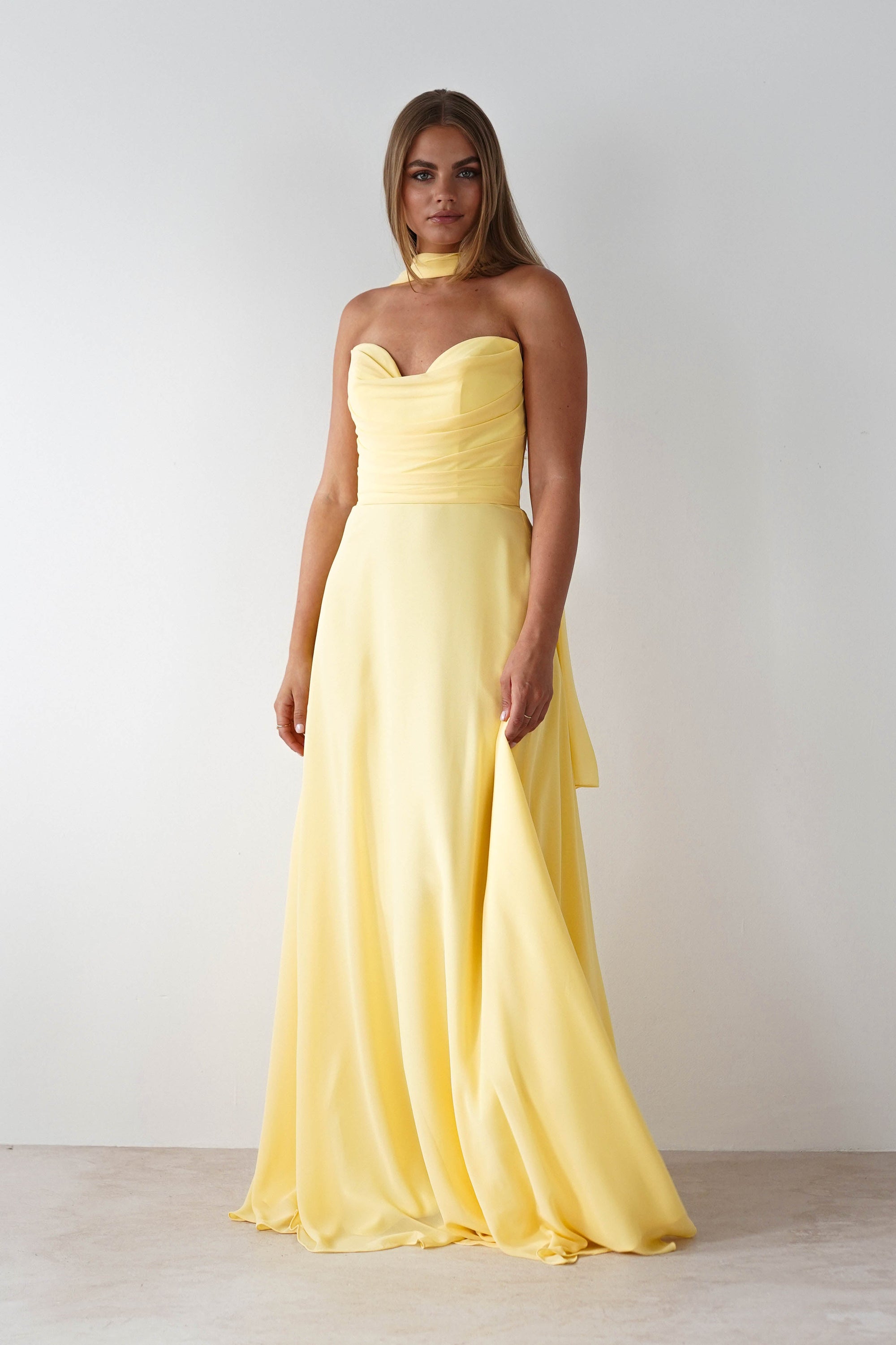 Delphine Chiffon Strapless Maxi Dress | Yellow | Oh Hello Clothing | XS (6)