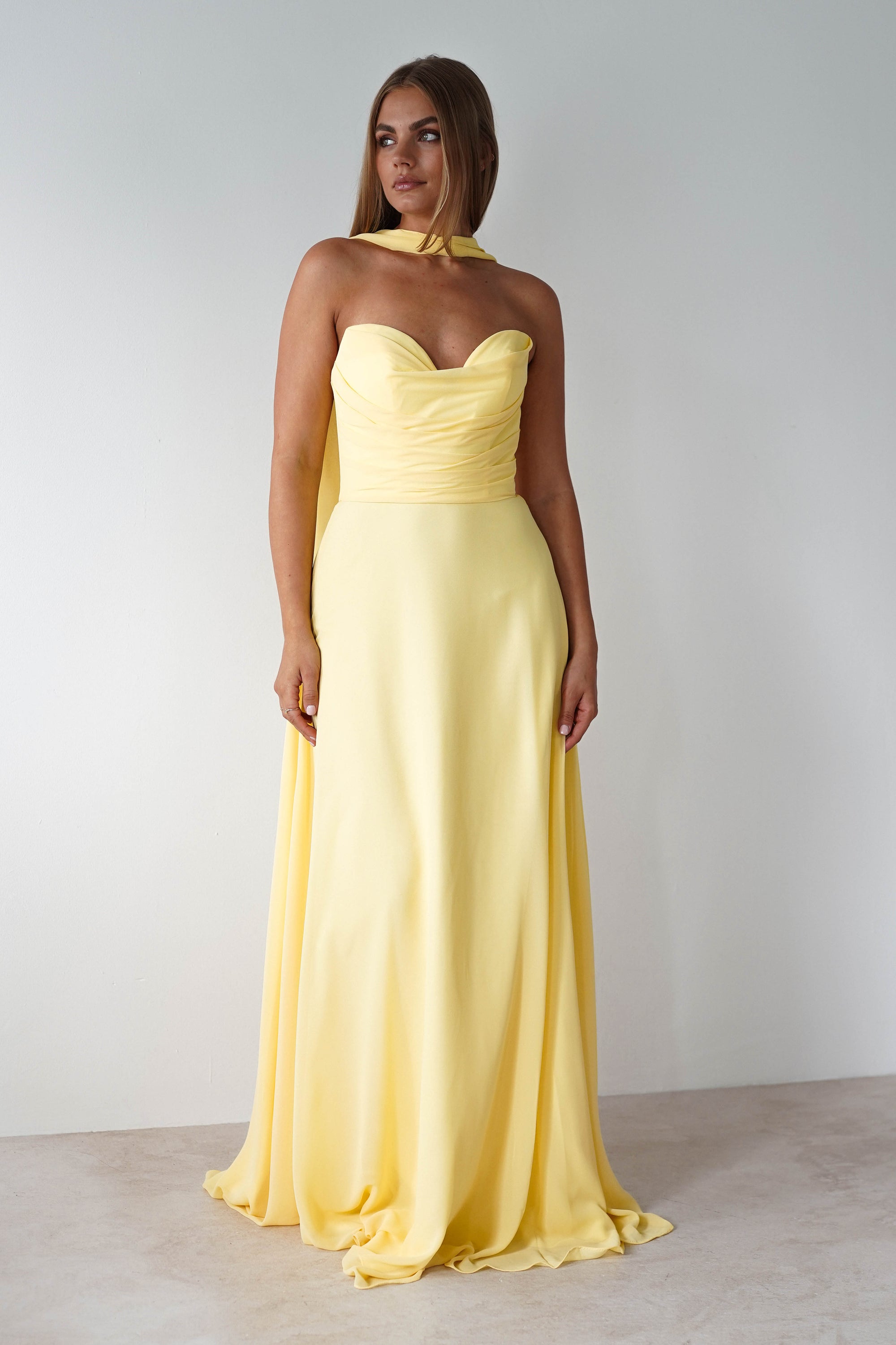 Delphine Chiffon Strapless Maxi Dress | Yellow | Oh Hello Clothing | XS (6)