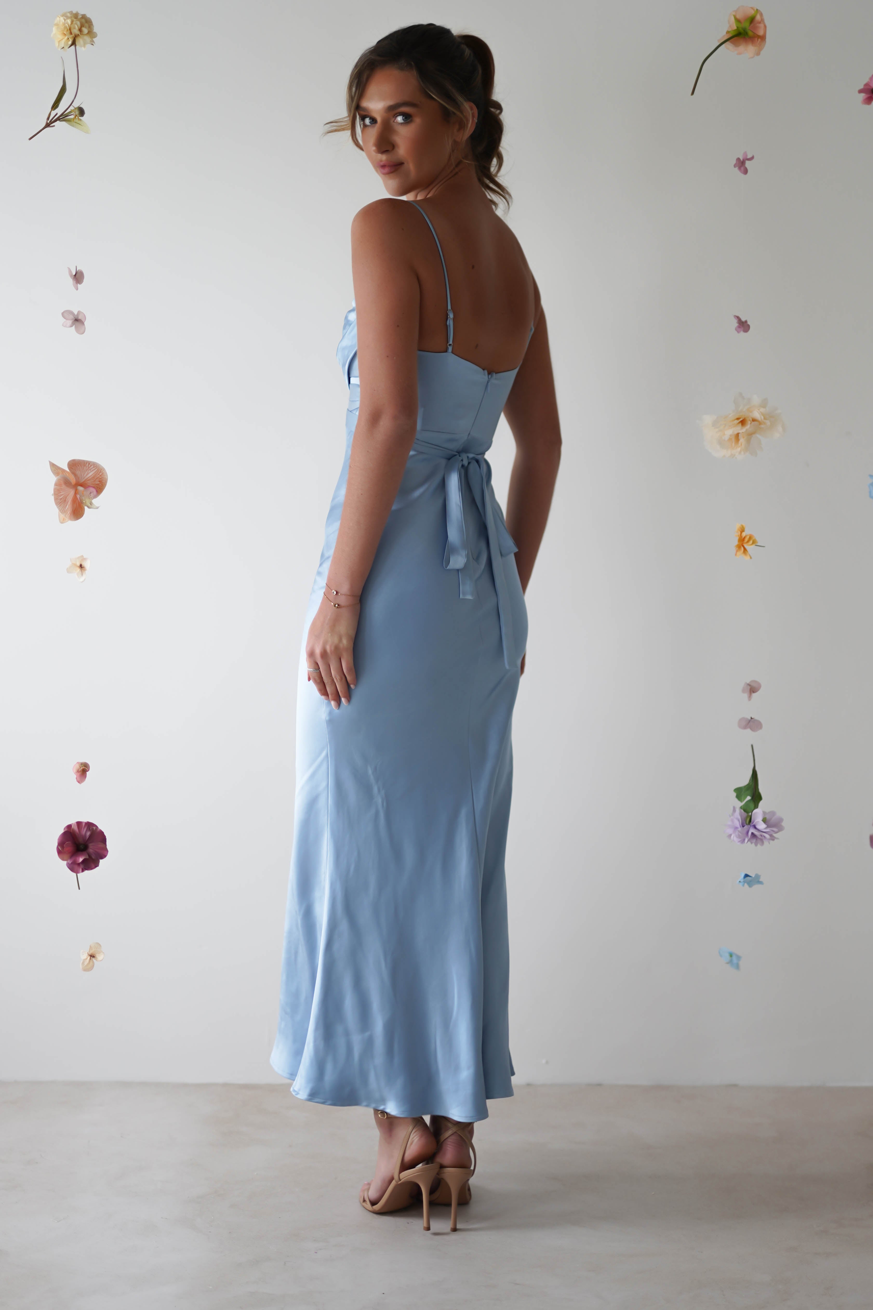 Everleigh Soft Satin Midi Dress | Blue - Oh Hello Clothing