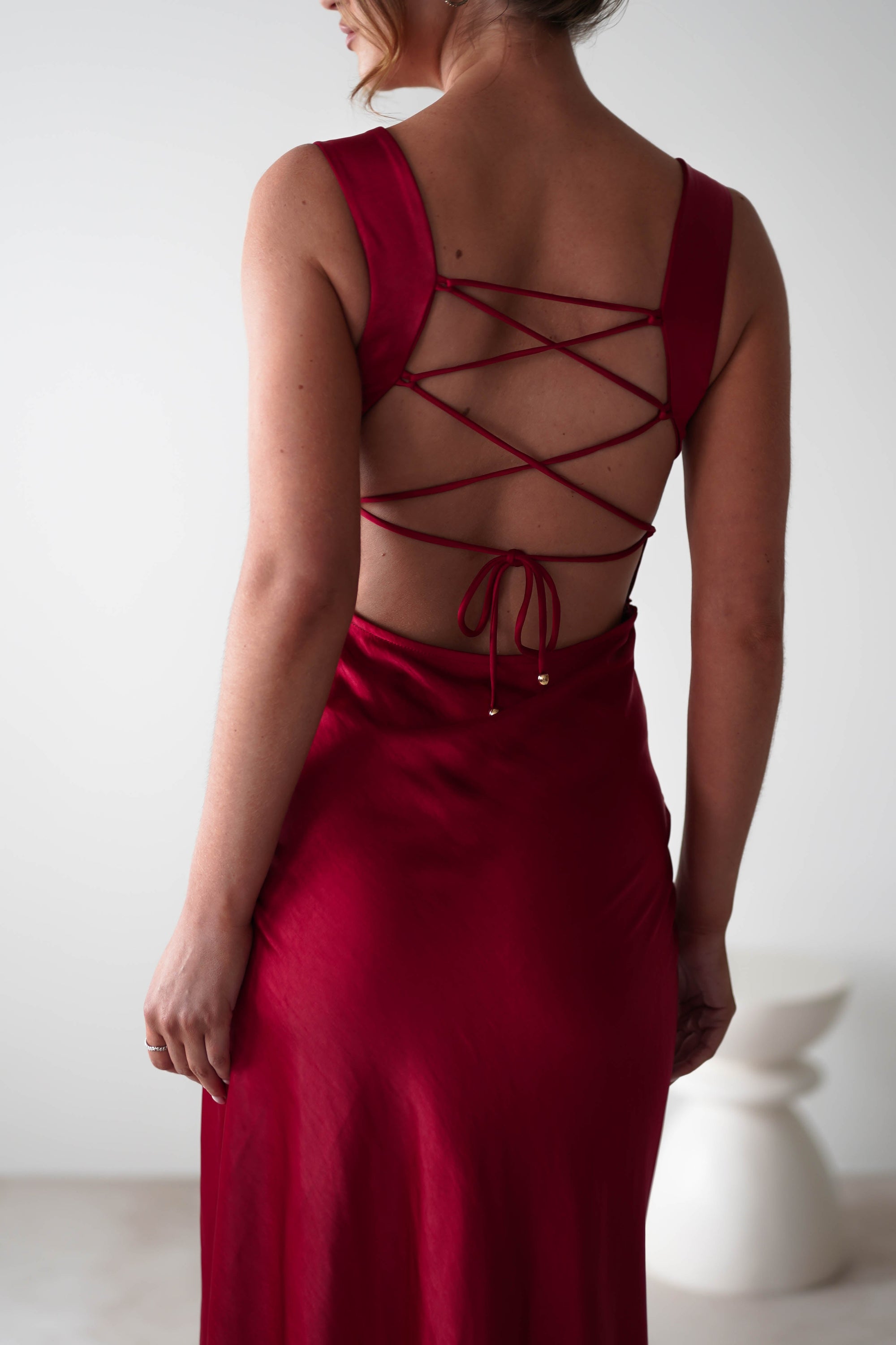 Riviera Soft Satin Maxi Gown | Berry Red - Oh Hello Clothing