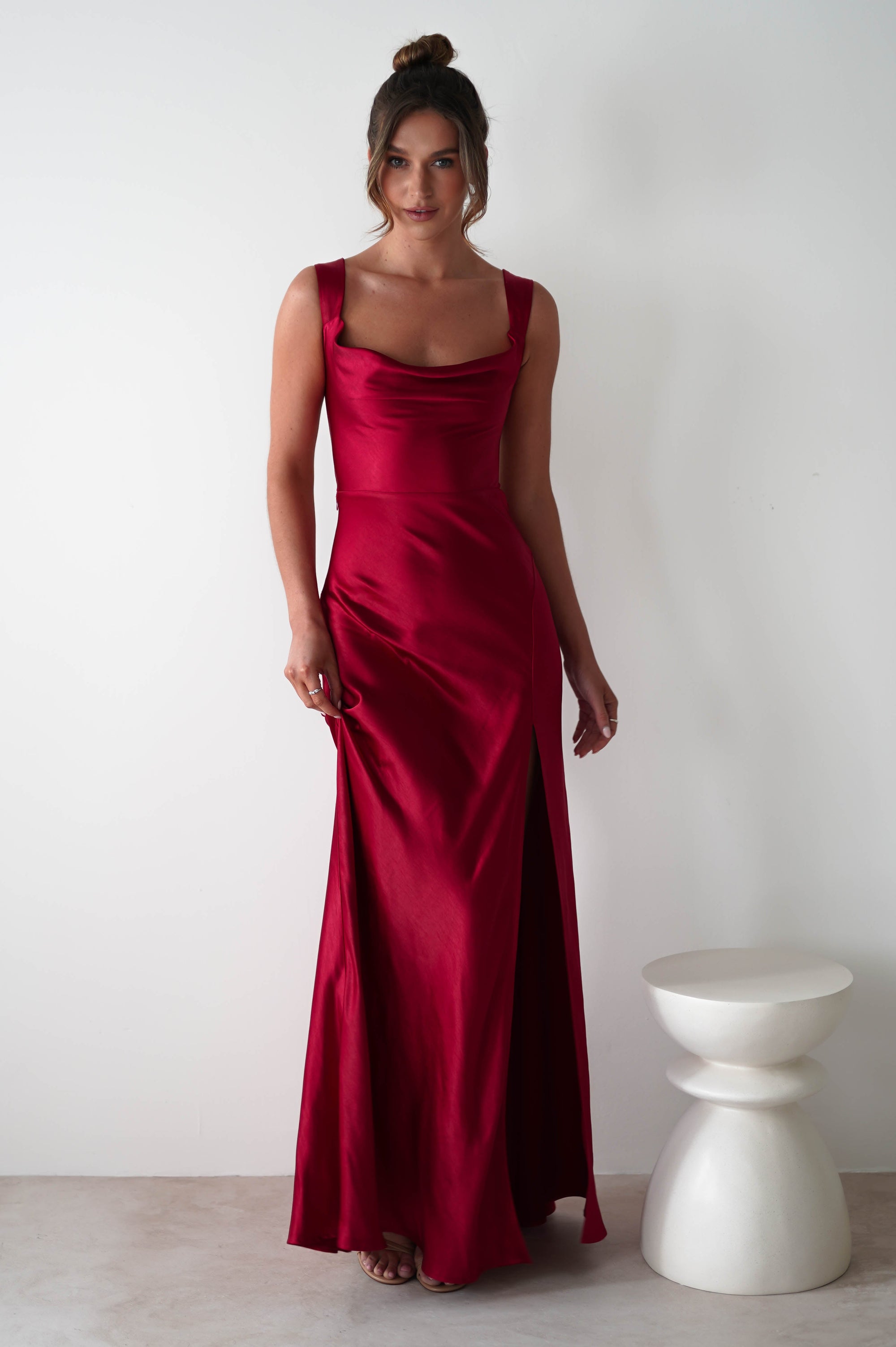 Riviera Soft Satin Maxi Gown | Berry Red - Oh Hello Clothing
