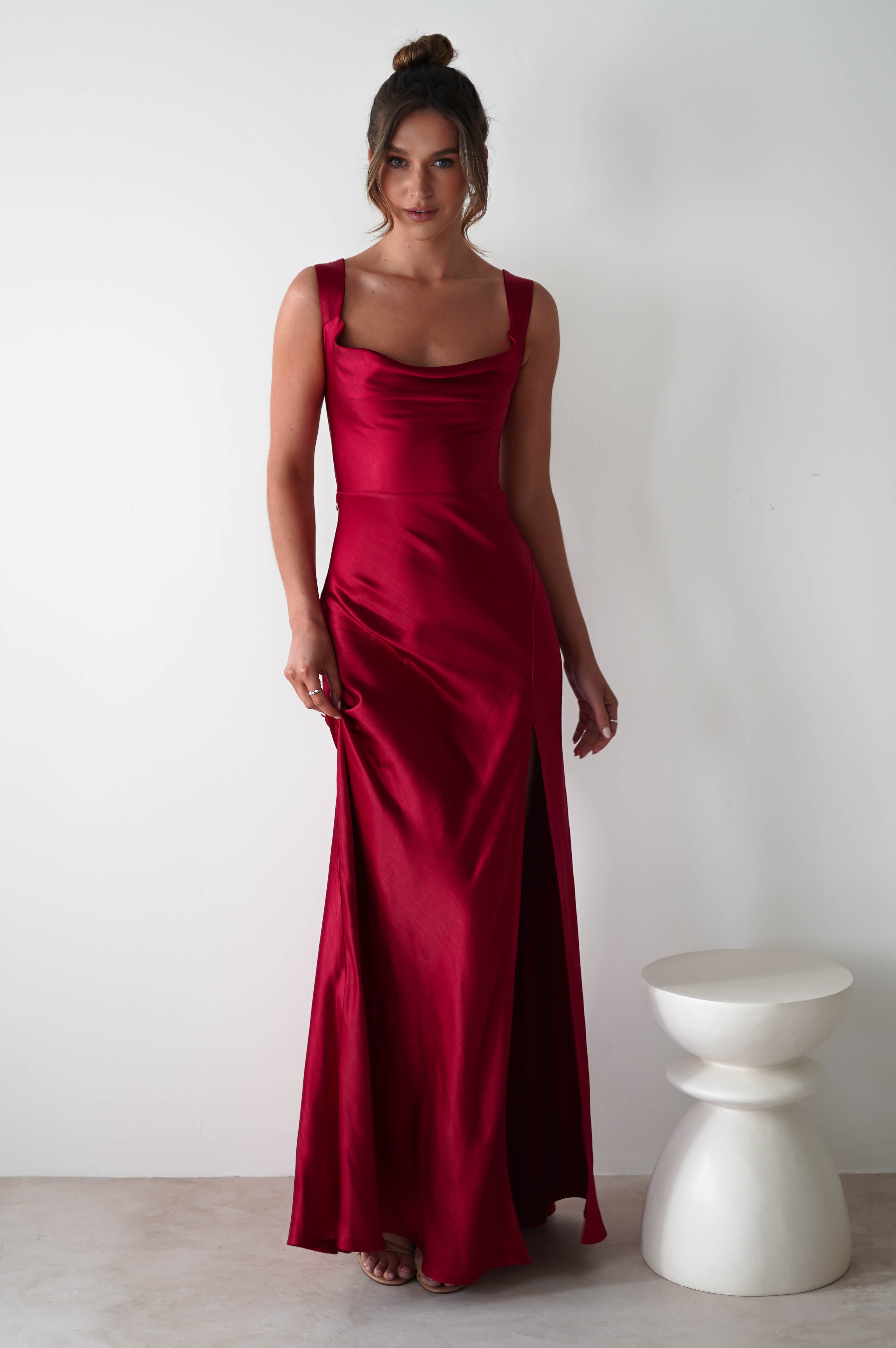 Riviera Soft Satin Maxi Gown | Berry Red - Oh Hello Clothing