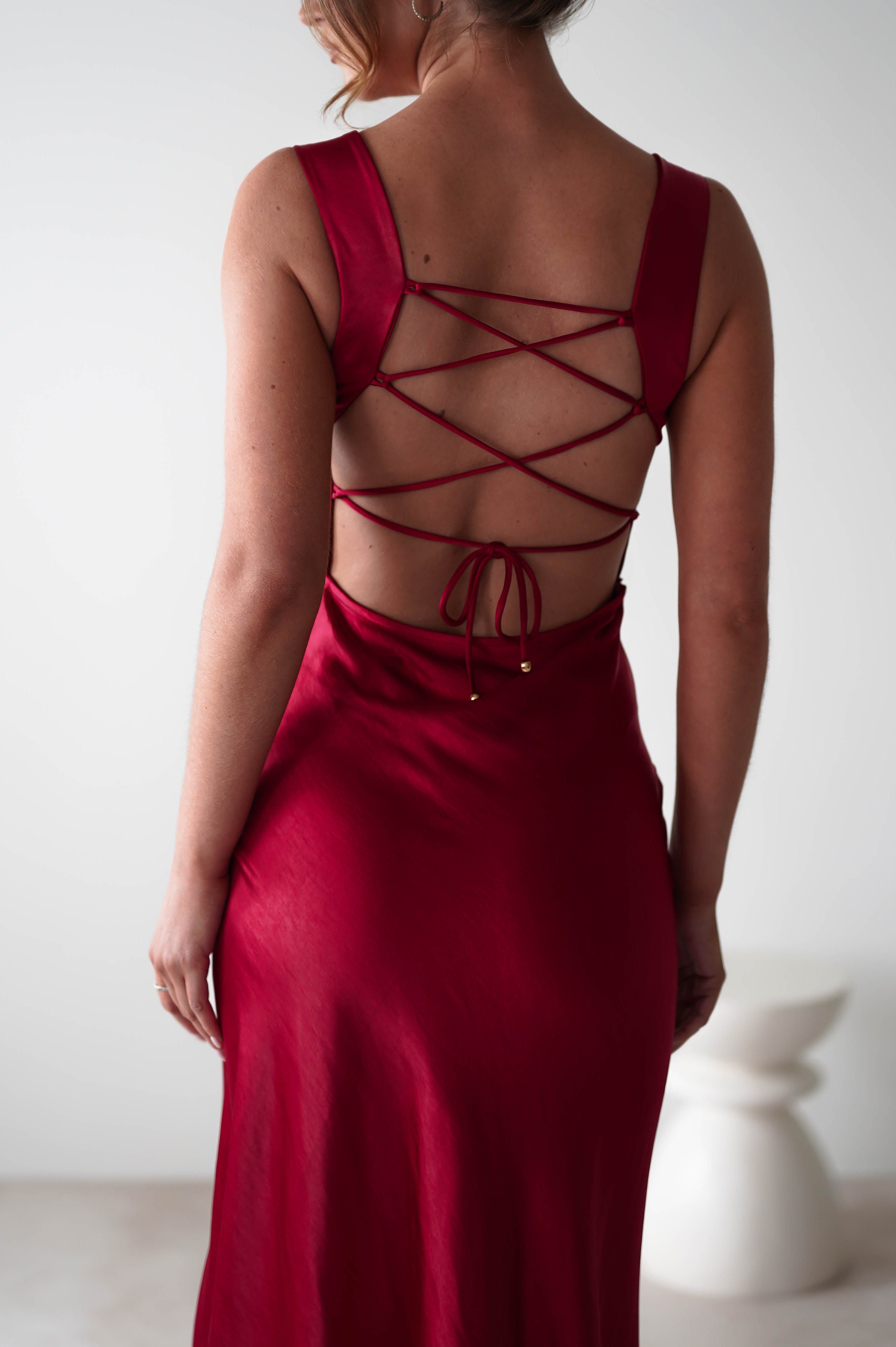 Riviera Soft Satin Maxi Gown | Berry Red - Oh Hello Clothing