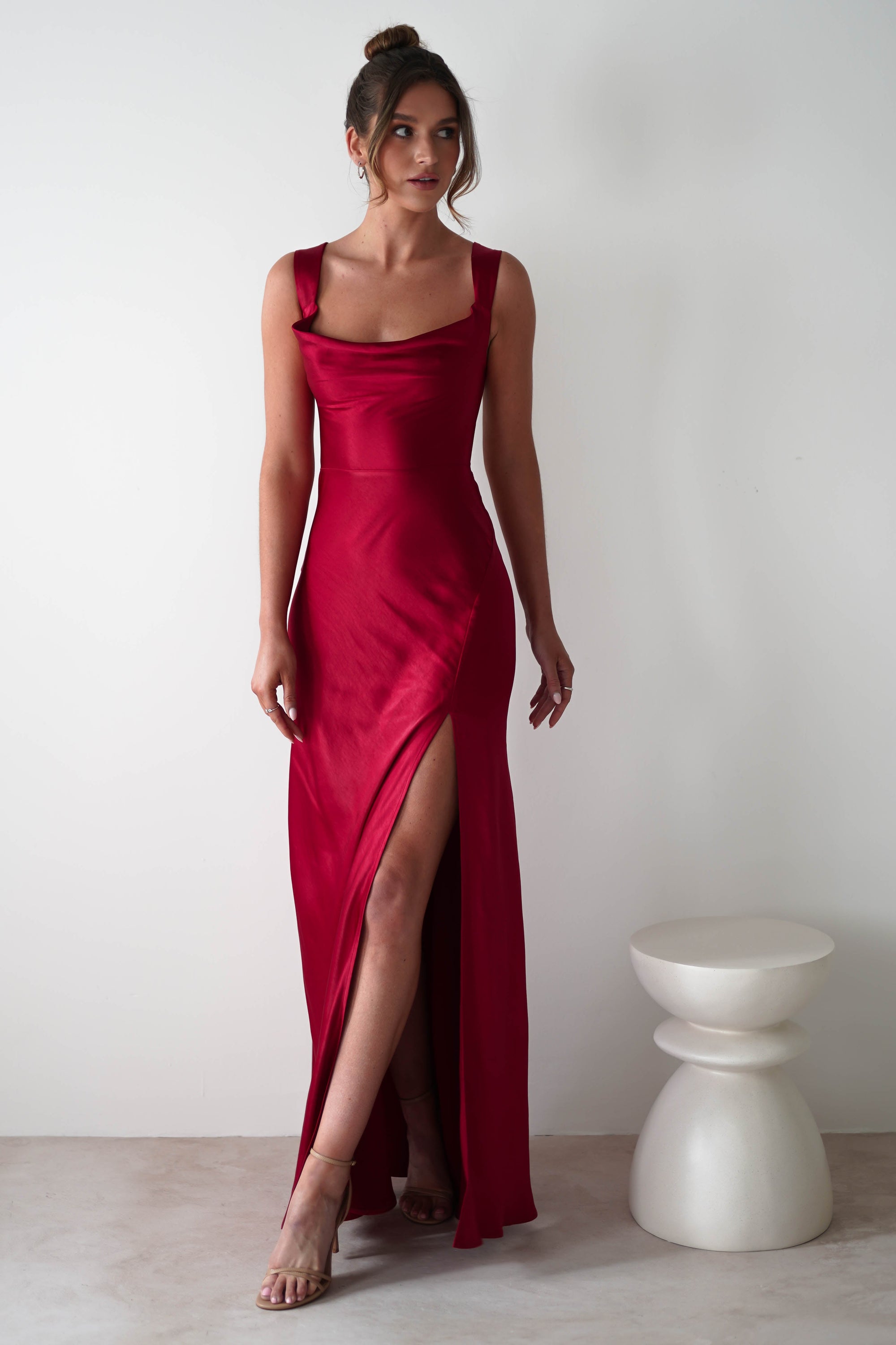 Riviera Soft Satin Maxi Gown | Berry Red - Oh Hello Clothing