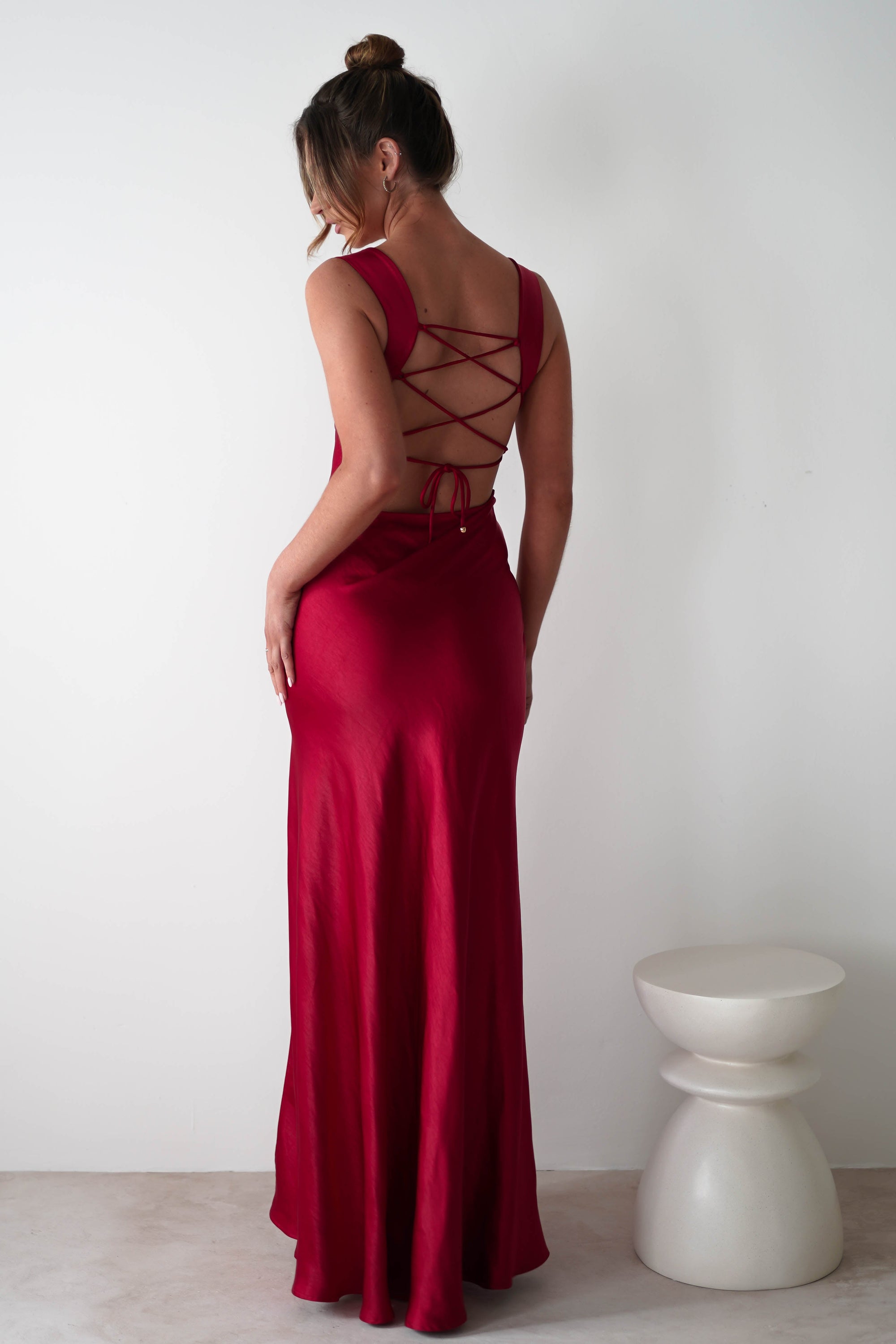 Riviera Soft Satin Maxi Gown | Berry Red - Oh Hello Clothing