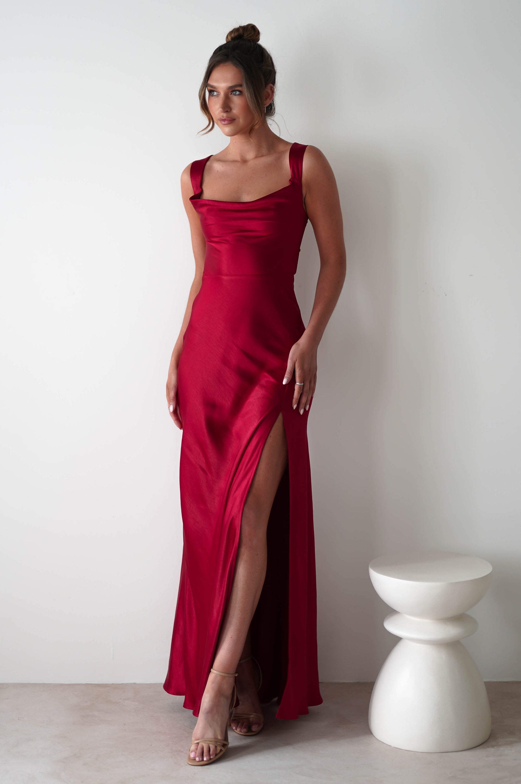 Riviera Soft Satin Maxi Gown | Berry Red - Oh Hello Clothing