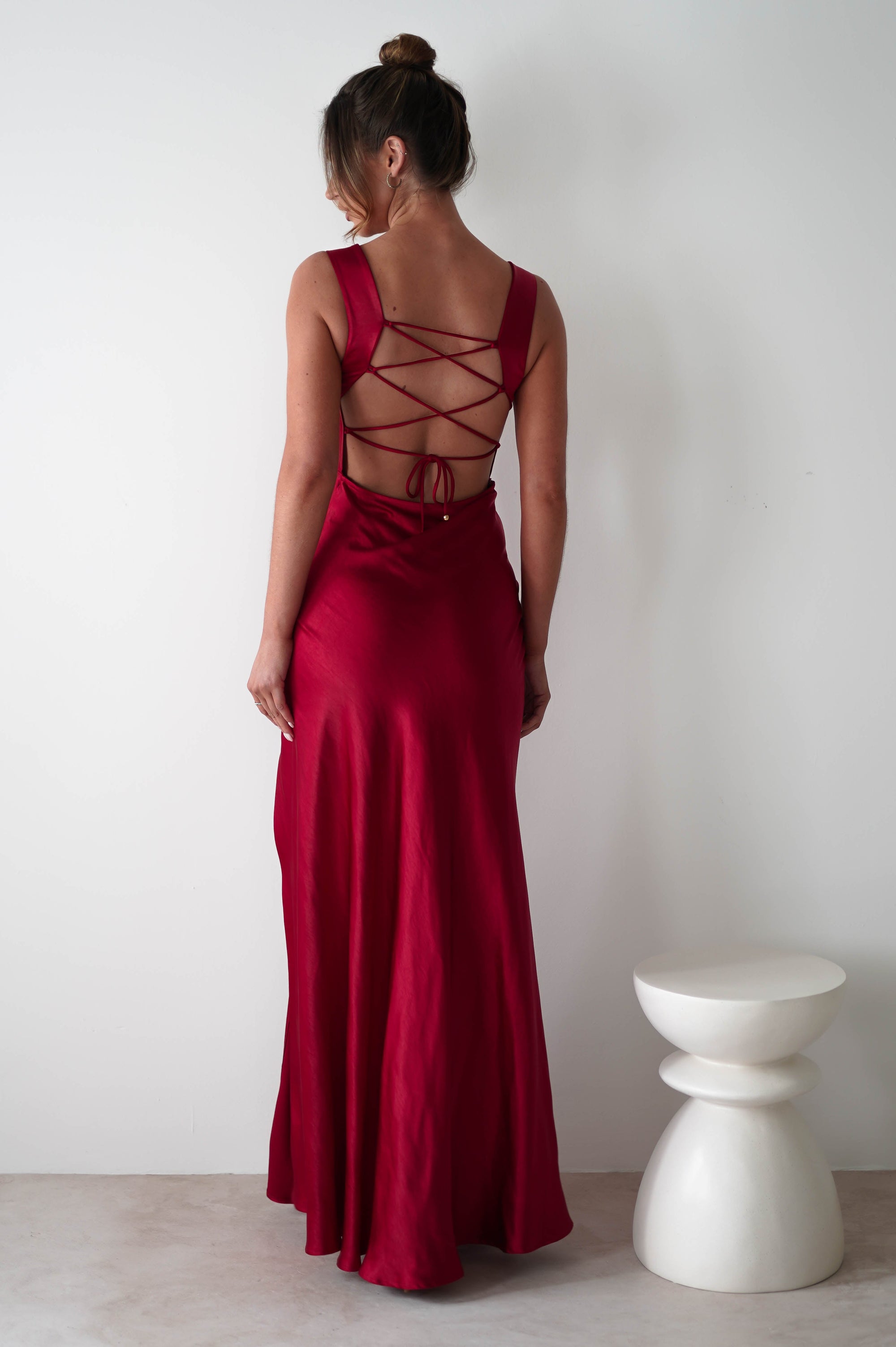 Riviera Soft Satin Maxi Gown | Berry Red - Oh Hello Clothing