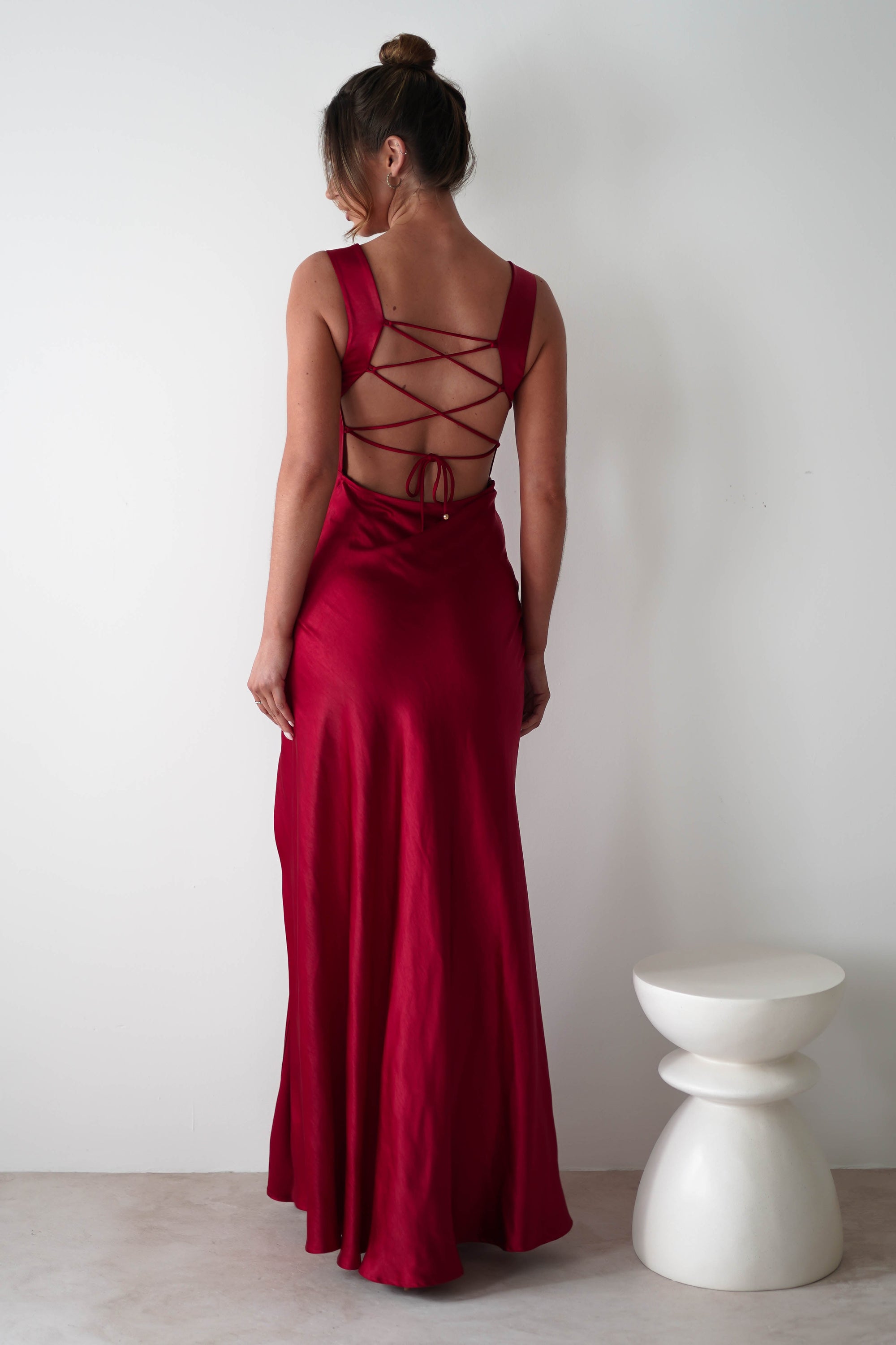 Riviera Soft Satin Maxi Gown | Berry Red - Oh Hello Clothing