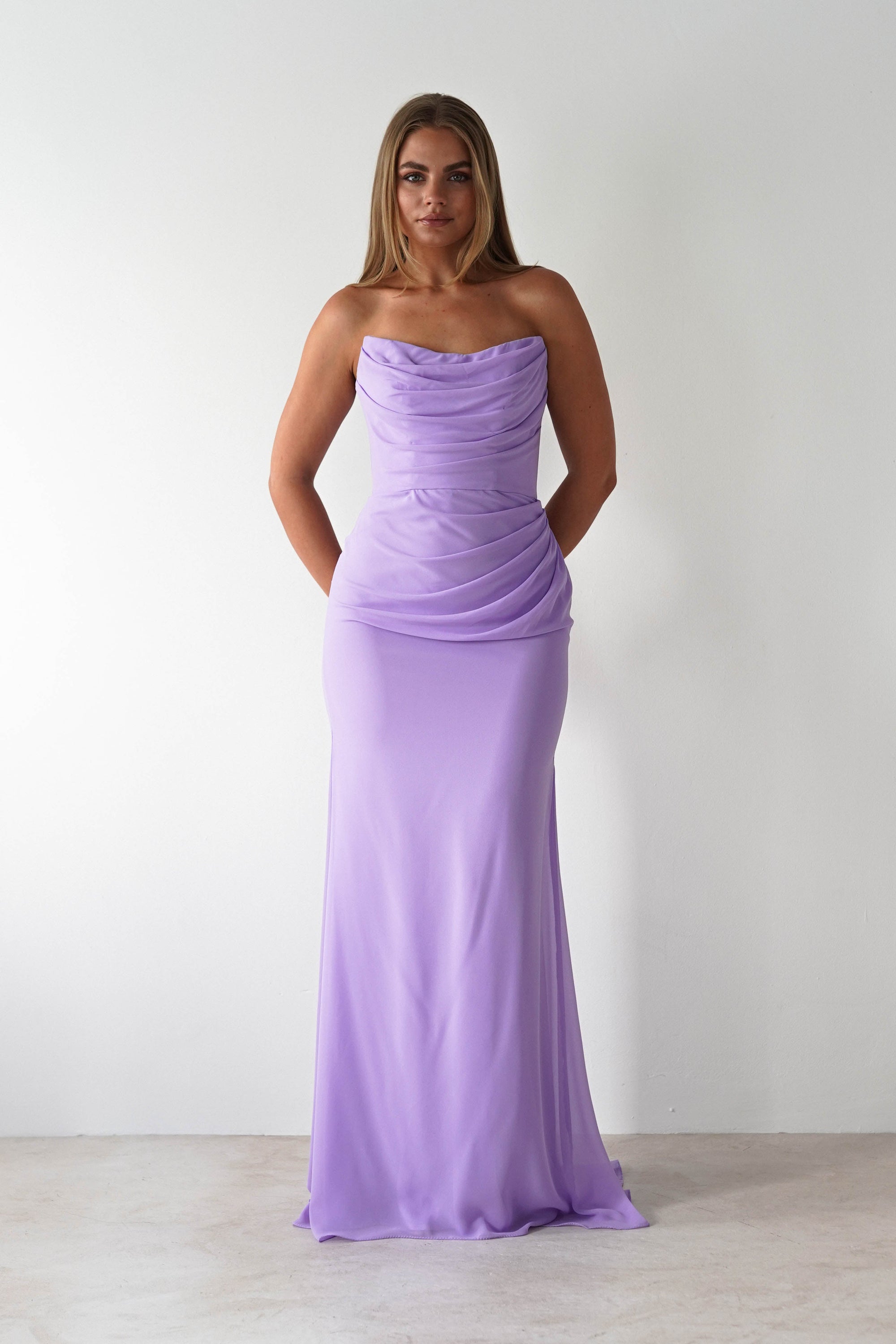 Caterina Strapless Maxi Dress | Lilac | Oh Hello Clothing | XS (6)