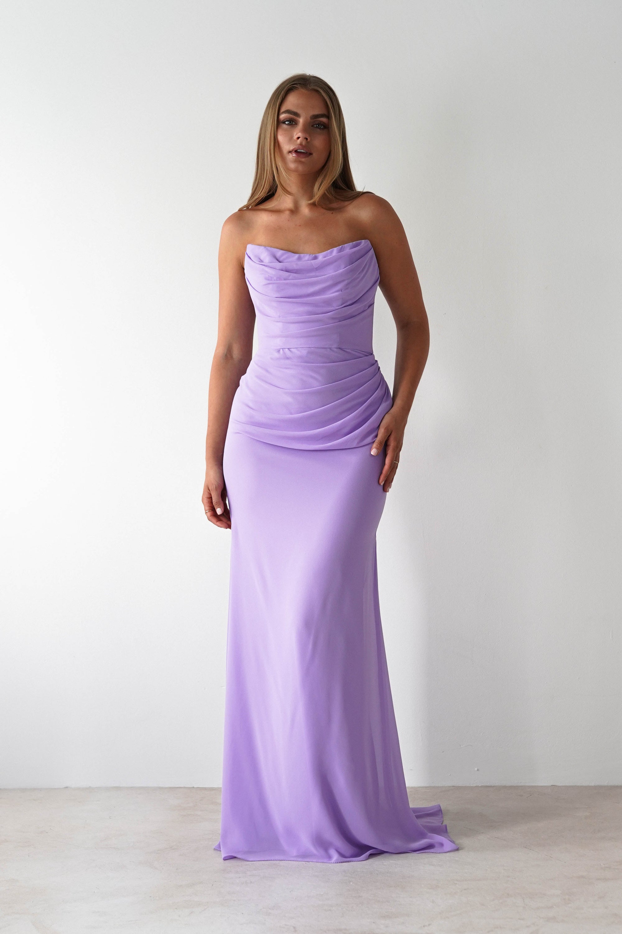 Caterina Strapless Maxi Dress | Lilac | Oh Hello Clothing | XS (6)