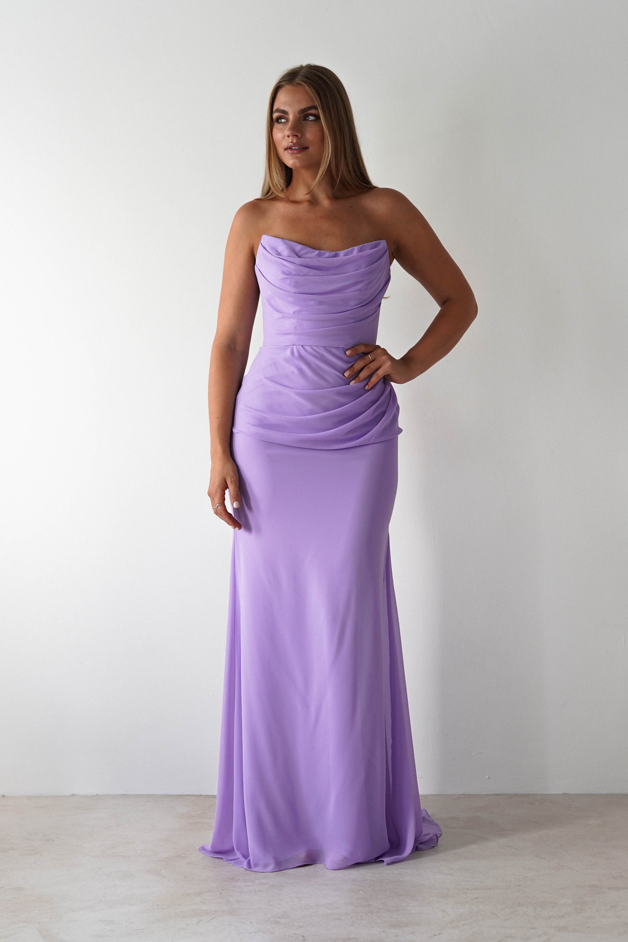 Caterina Strapless Maxi Dress | Lilac | Oh Hello Clothing | XS (6)