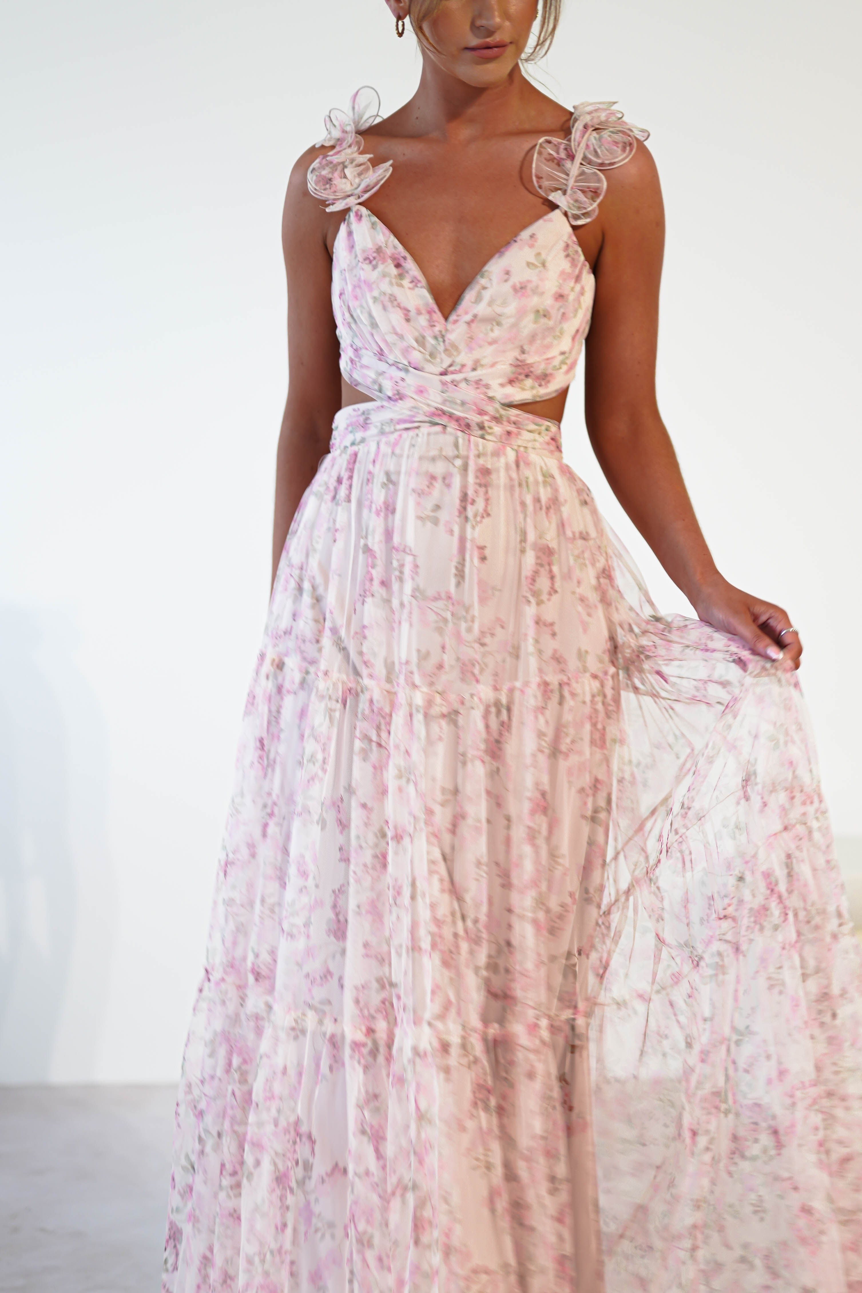 Khristina Floral Tulle Maxi Dress | Cream - Oh Hello Clothing