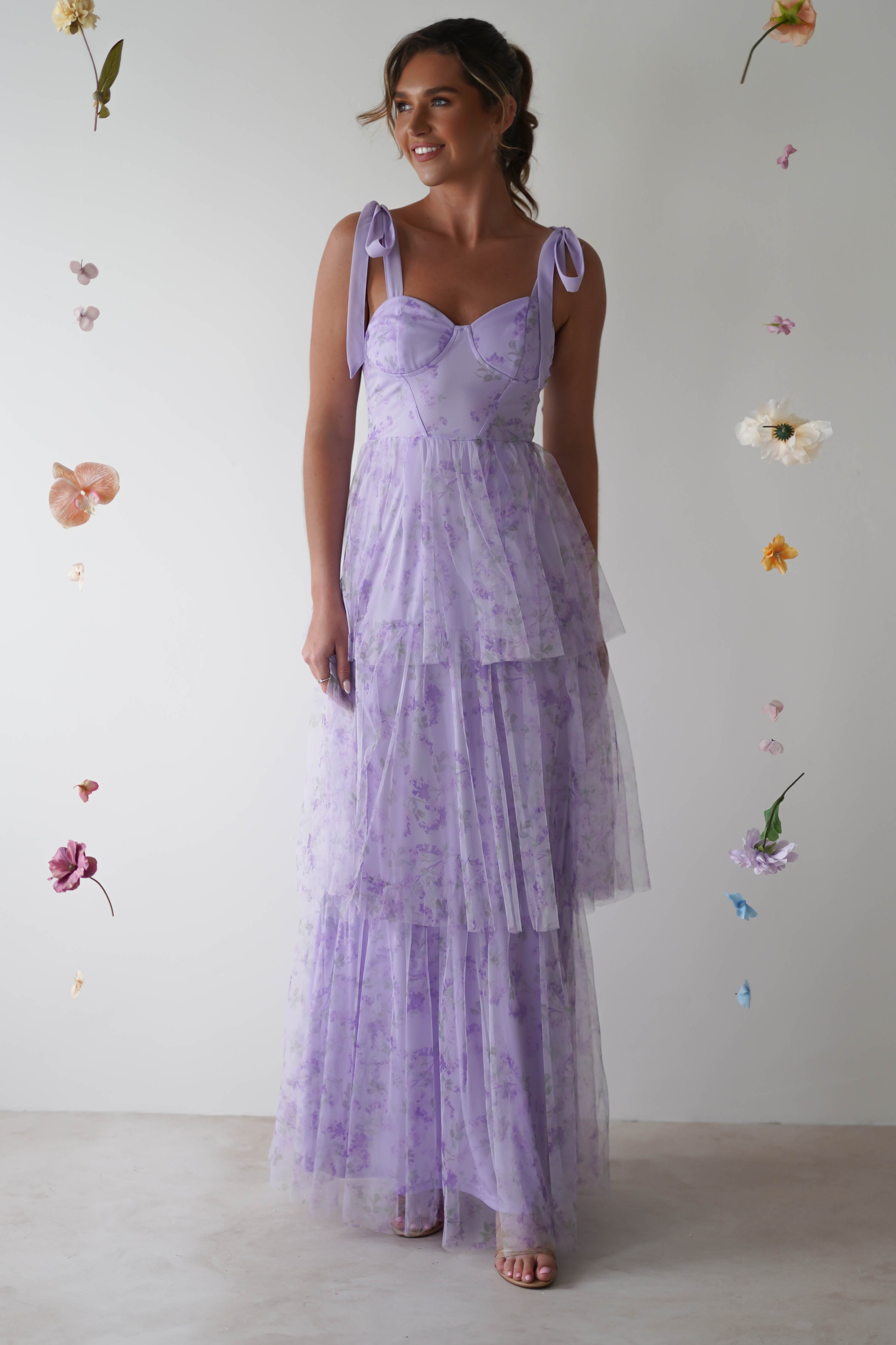 Sylvia Floral Tulle Maxi Dress | Lavendar - Oh Hello Clothing