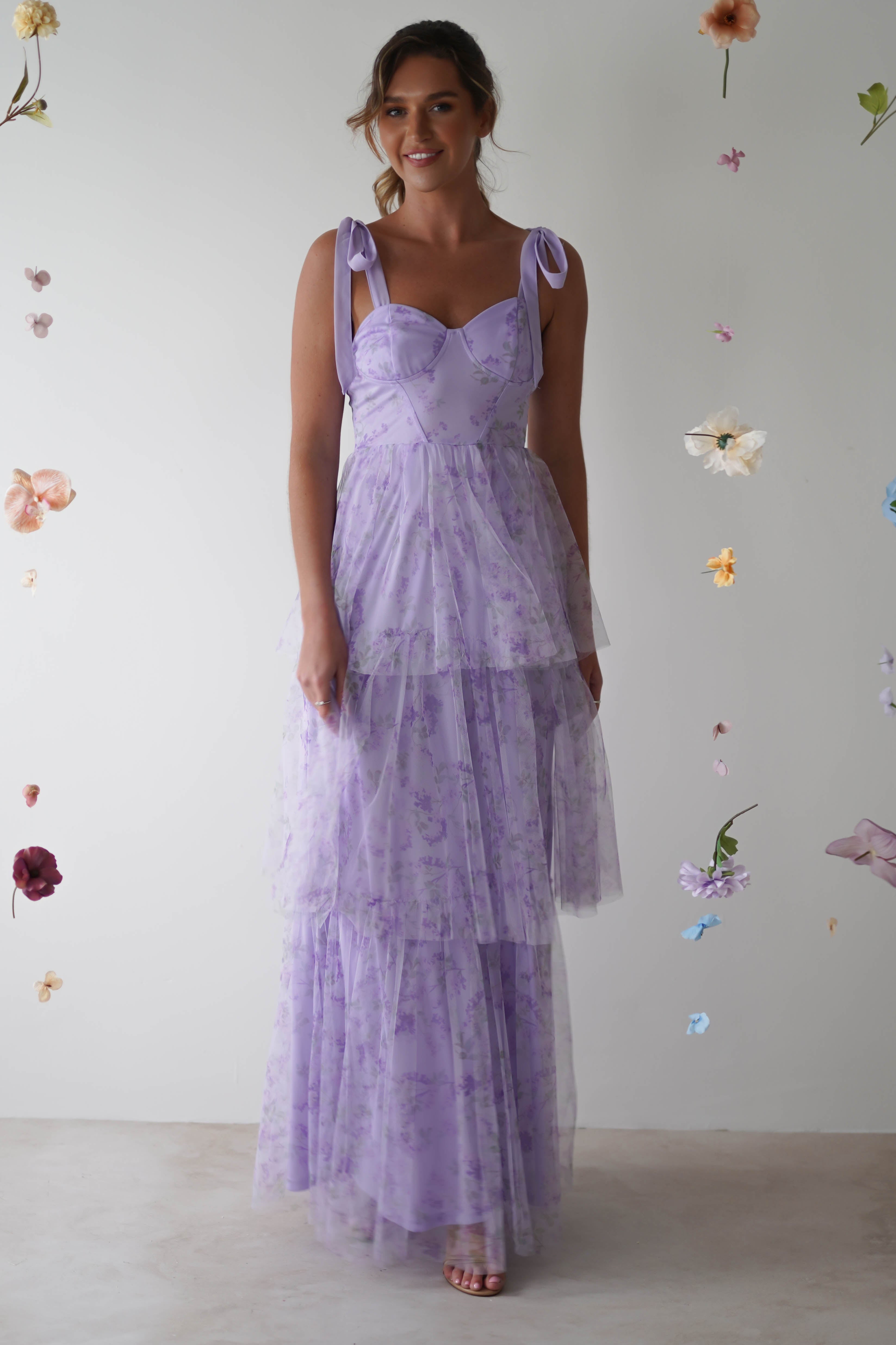 Sylvia Floral Tulle Maxi Dress | Lavendar - Oh Hello Clothing