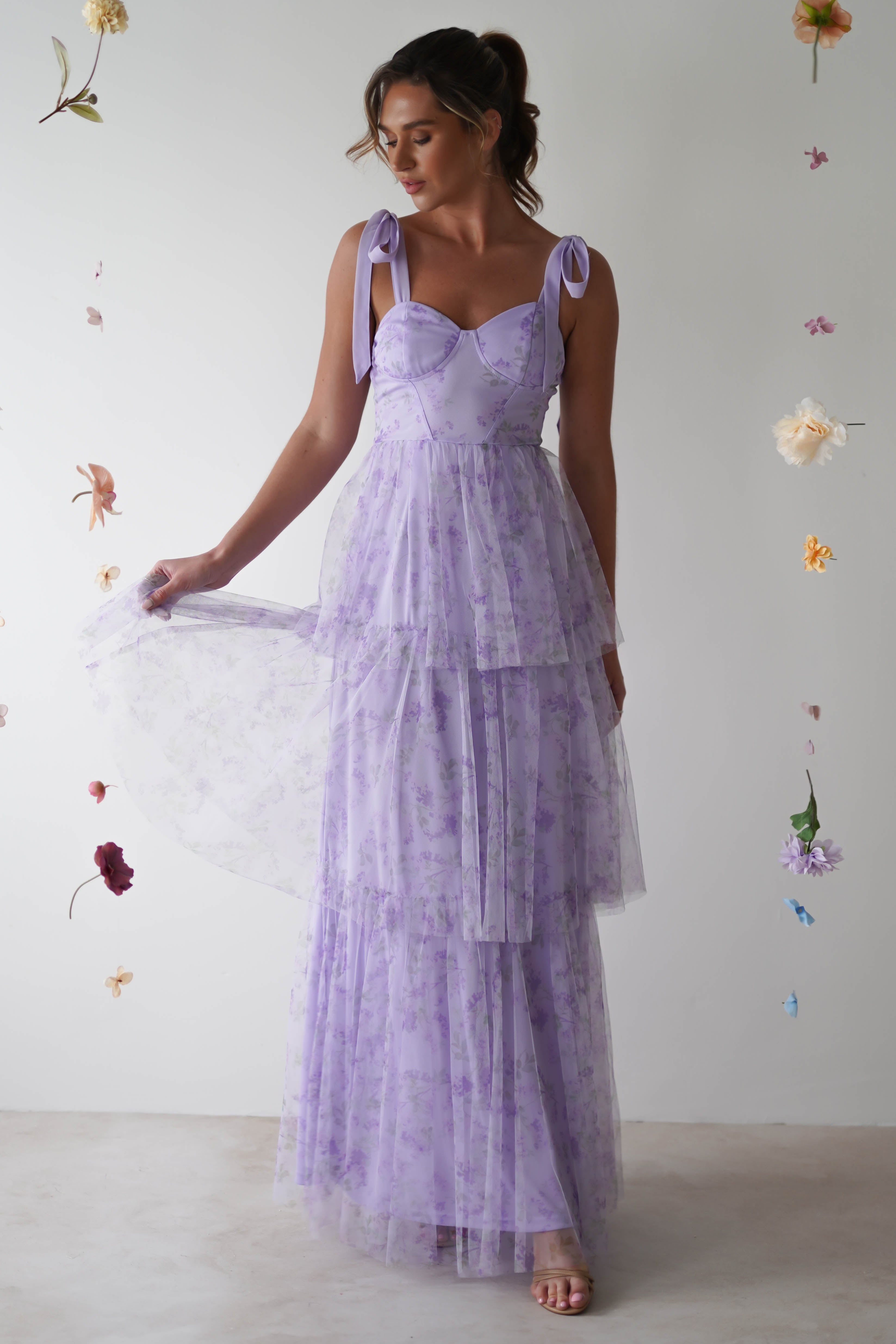 Sylvia Floral Tulle Maxi Dress | Lavendar - Oh Hello Clothing