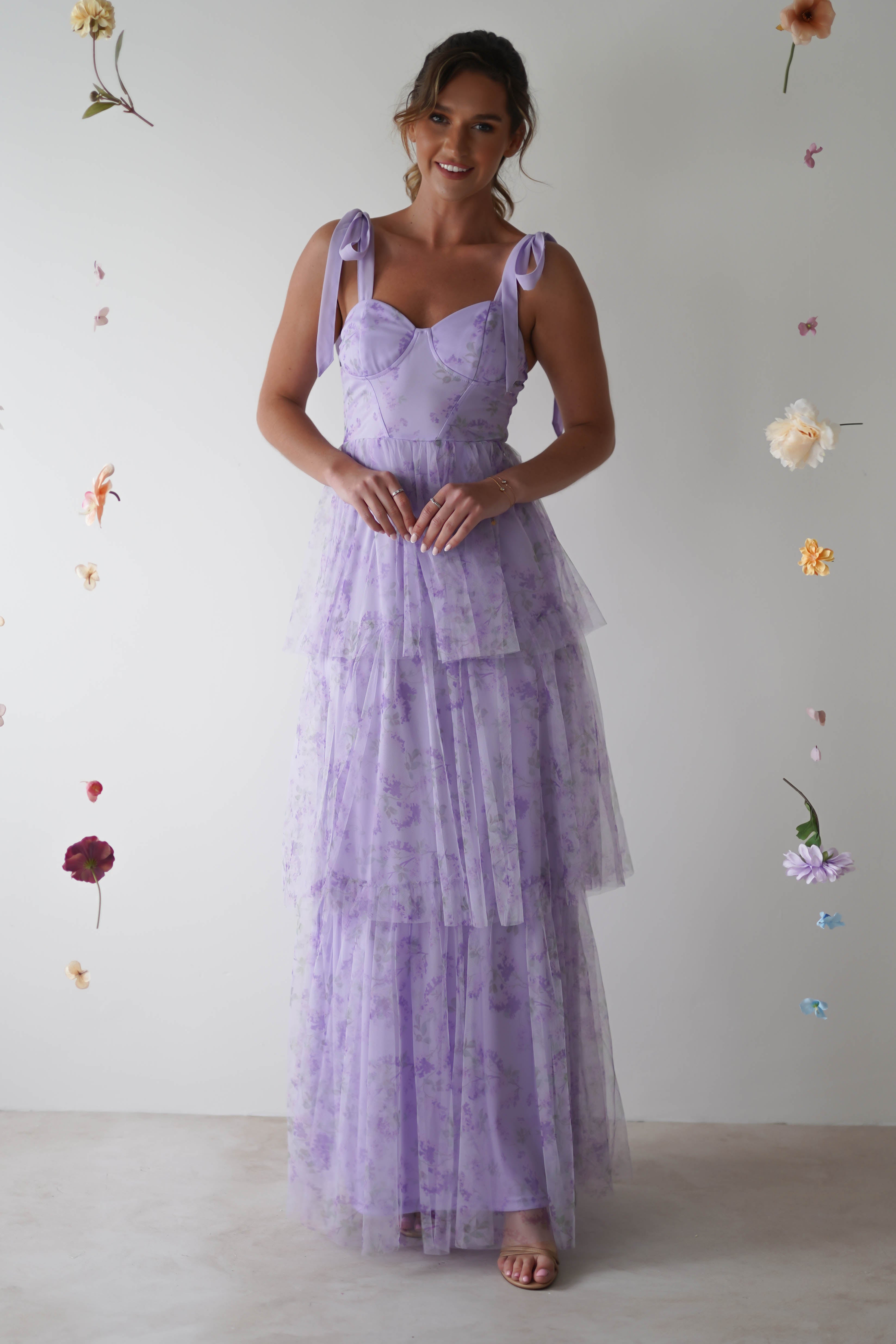Sylvia Floral Tulle Maxi Dress | Lavendar - Oh Hello Clothing