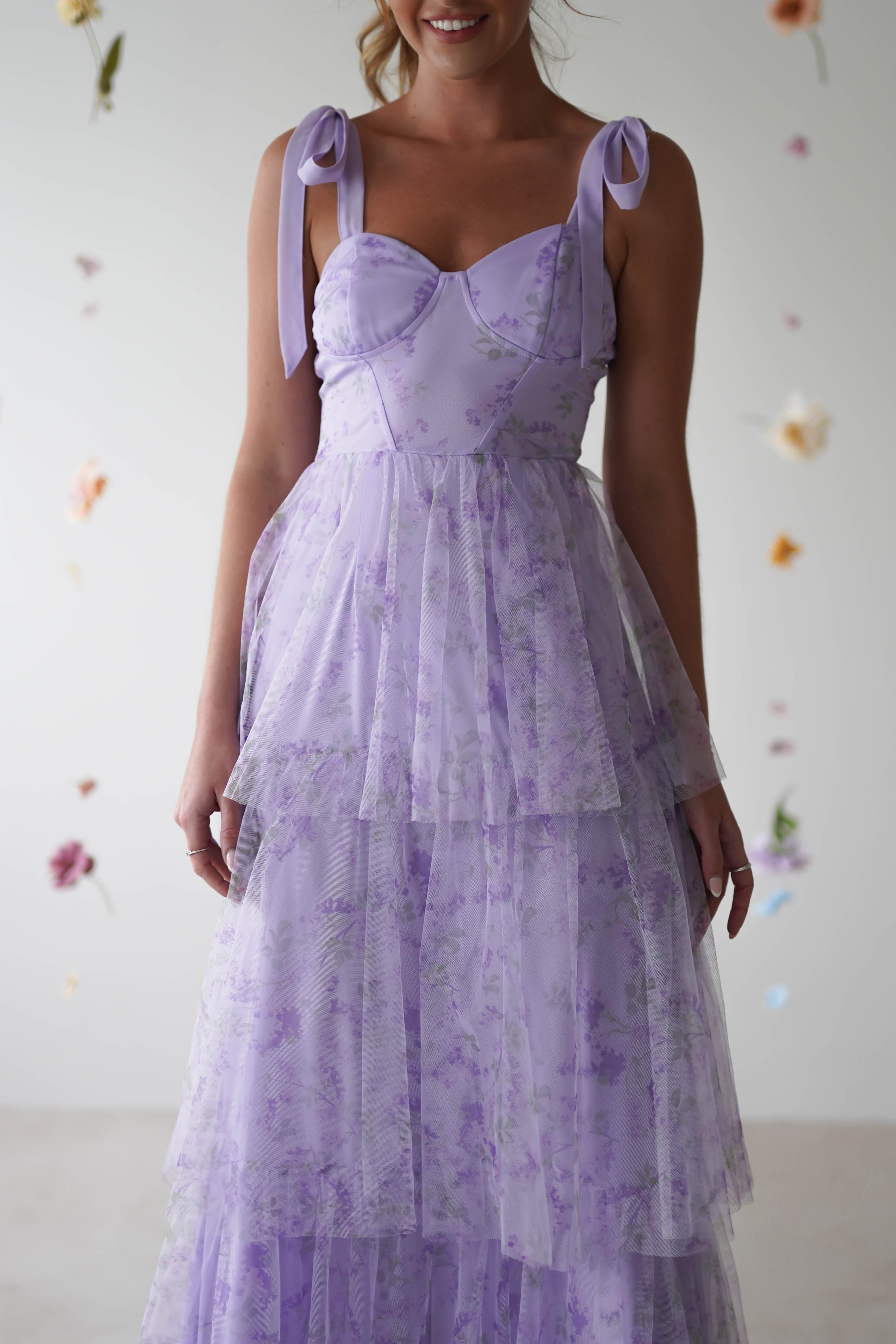 Sylvia Floral Tulle Maxi Dress | Lavendar - Oh Hello Clothing