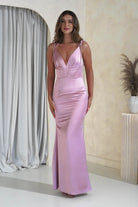 Phillipa Soft Satin Tie Stap Maxi Gown | Pink - Oh Hello Clothing