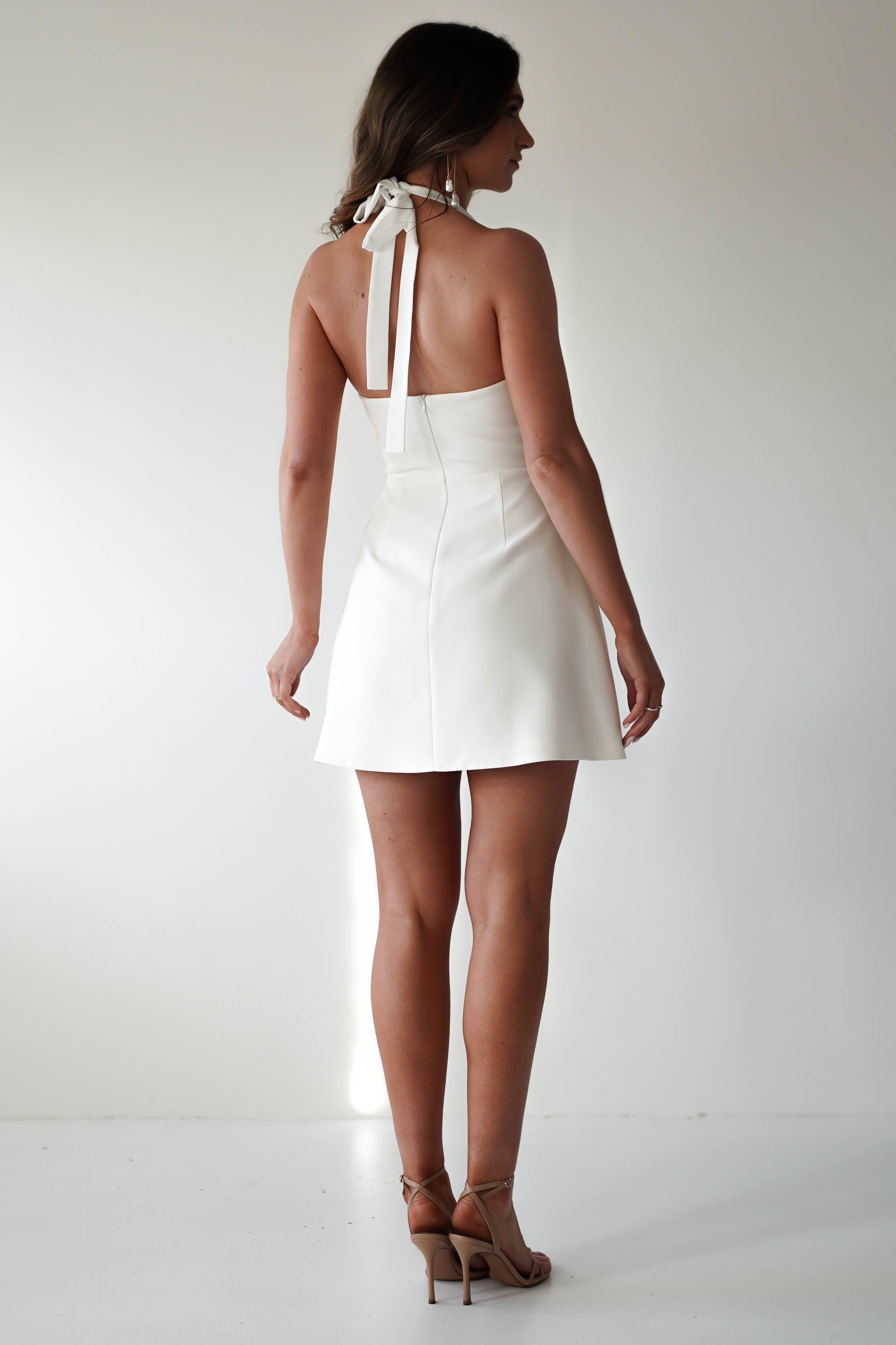 Morocco Halterneck Mini Dress | White - Oh Hello Clothing
