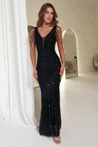 Fayette Embellished Sequin Gown | Black | Oh Hello Clothing | XS (6)
