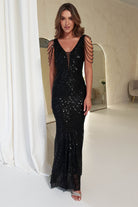 Fayette Embellished Sequin Gown | Black | Oh Hello Clothing | XS (6)