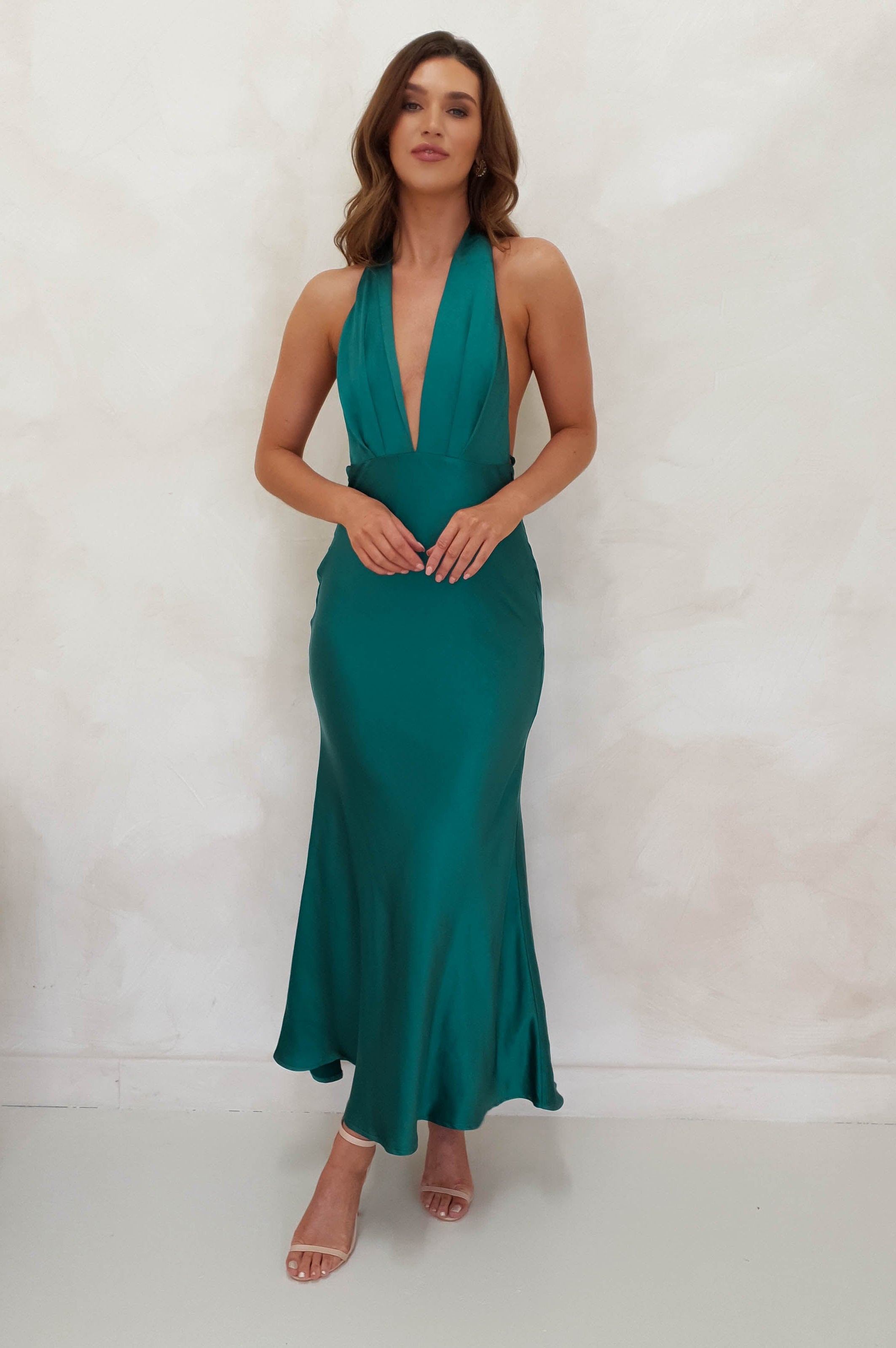 Kaylah Satin Halter Neck Maxi Dress | Green | Oh Hello Clothing | XS (6)