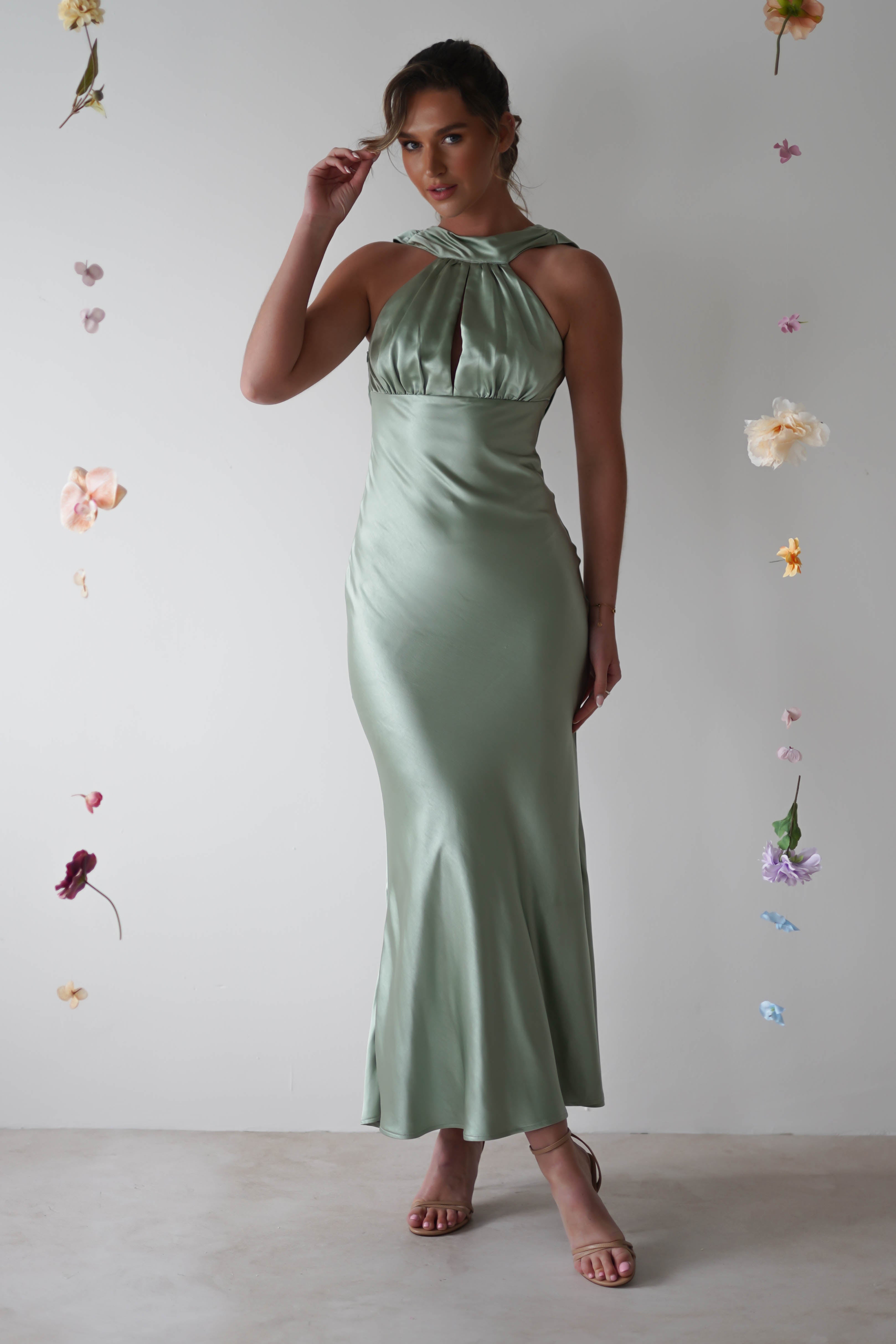 Lauryn Halter Neck Maxi Dress | Sage