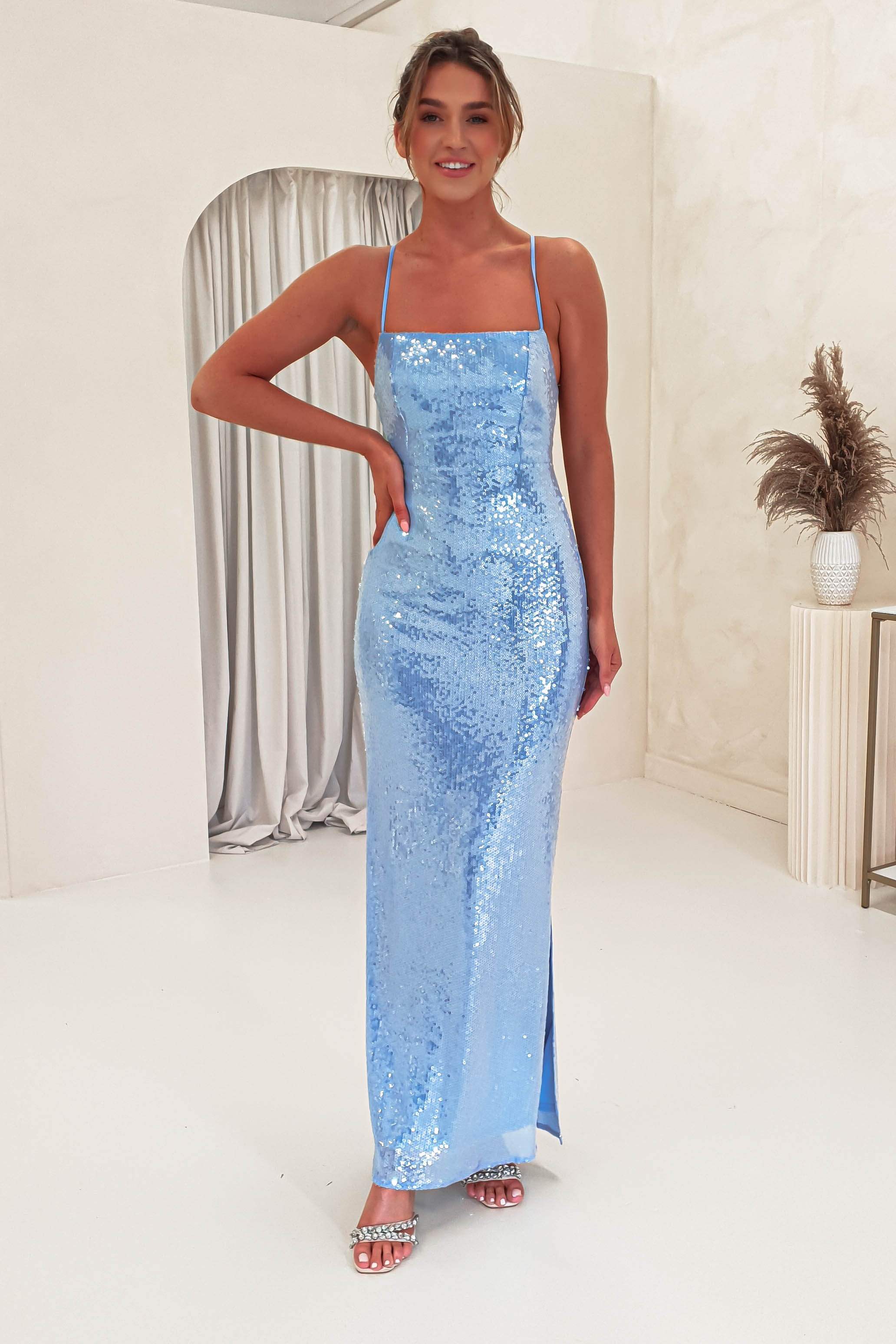 Renesmee Sequin Maxi Dress | Blue - Oh Hello Clothing