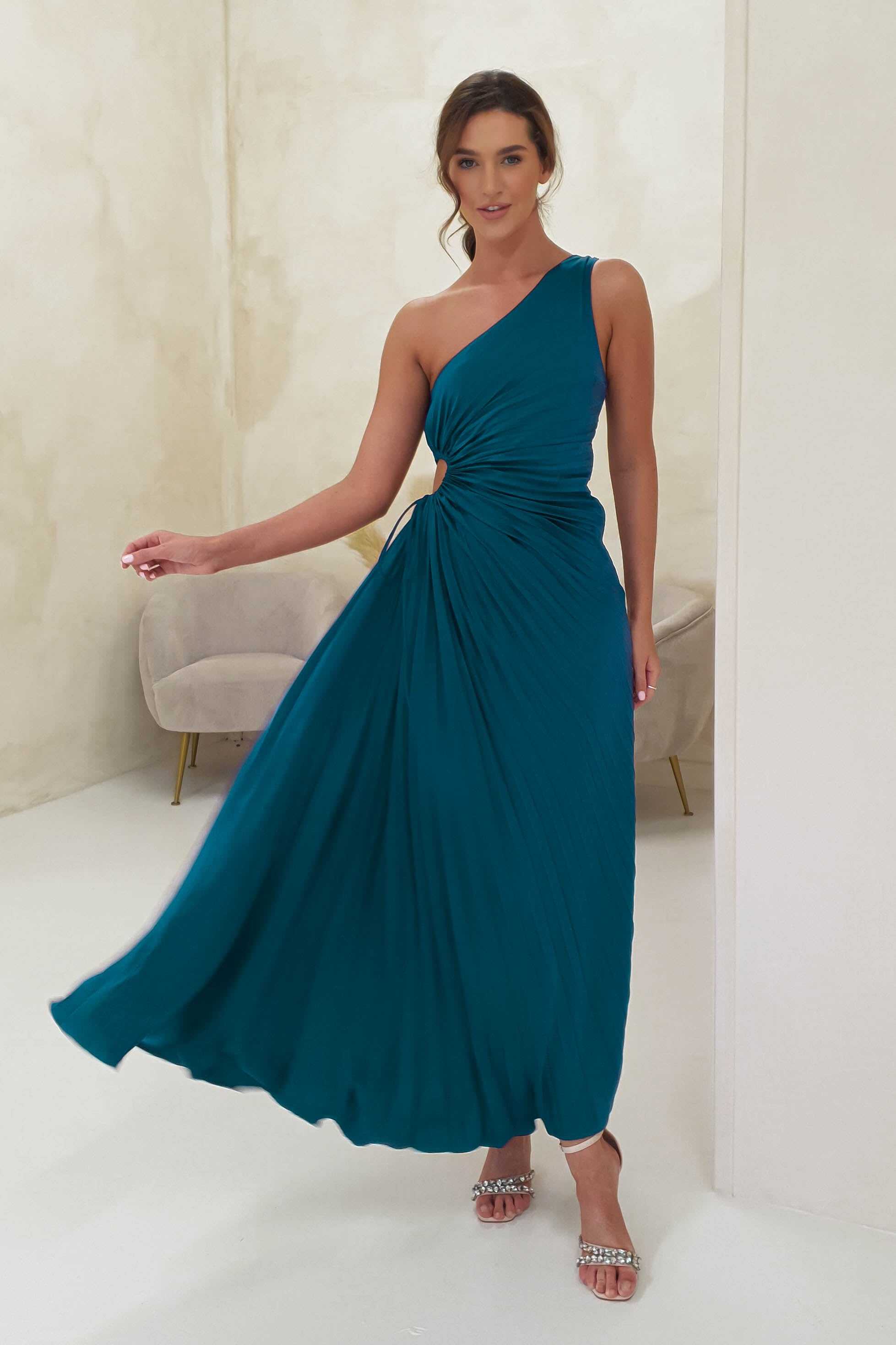 Olsen Pleated Maxi Dress | Teal