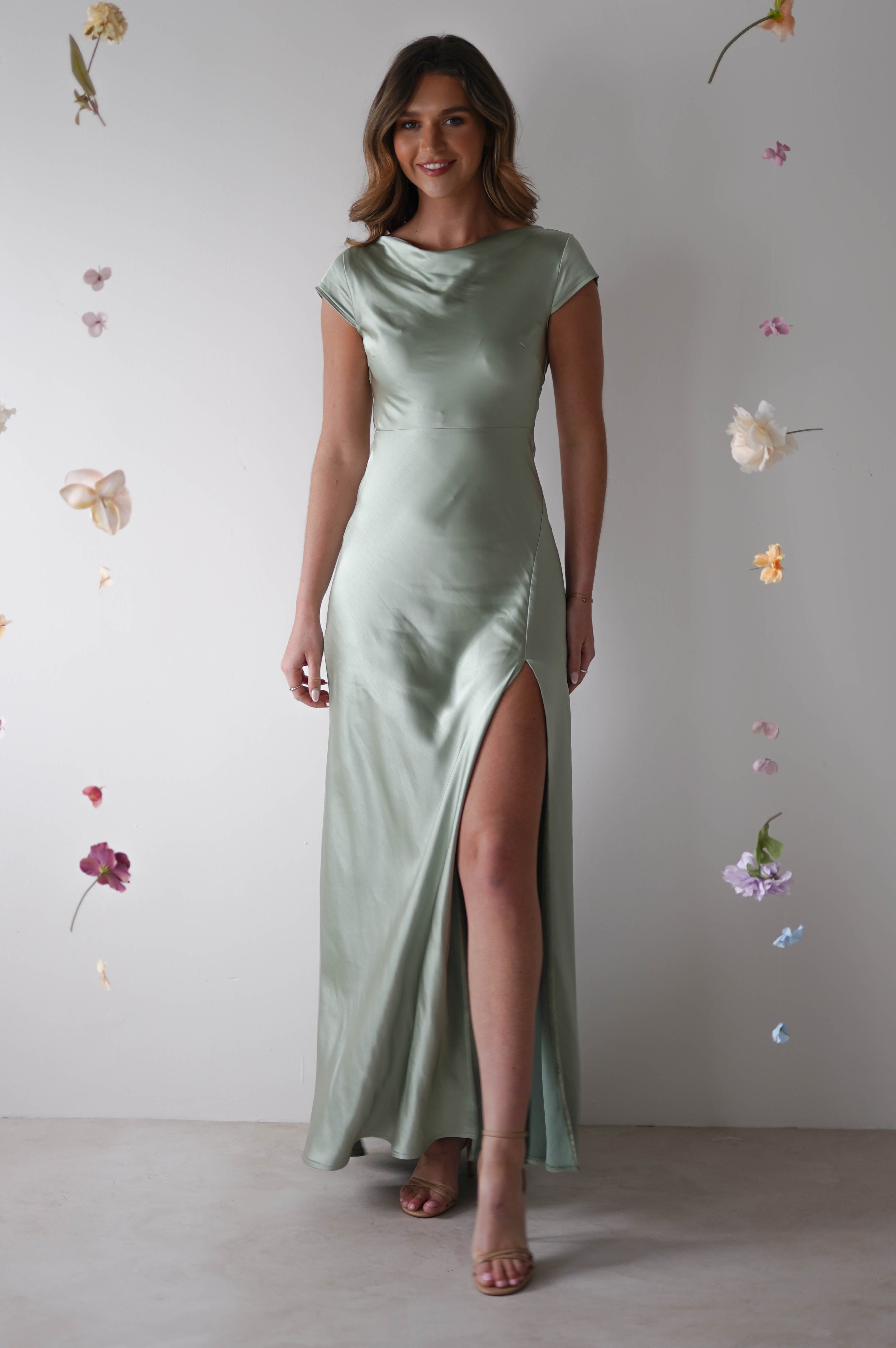 Ramona Soft Satin Maxi Dress | Sage - Oh Hello Clothing
