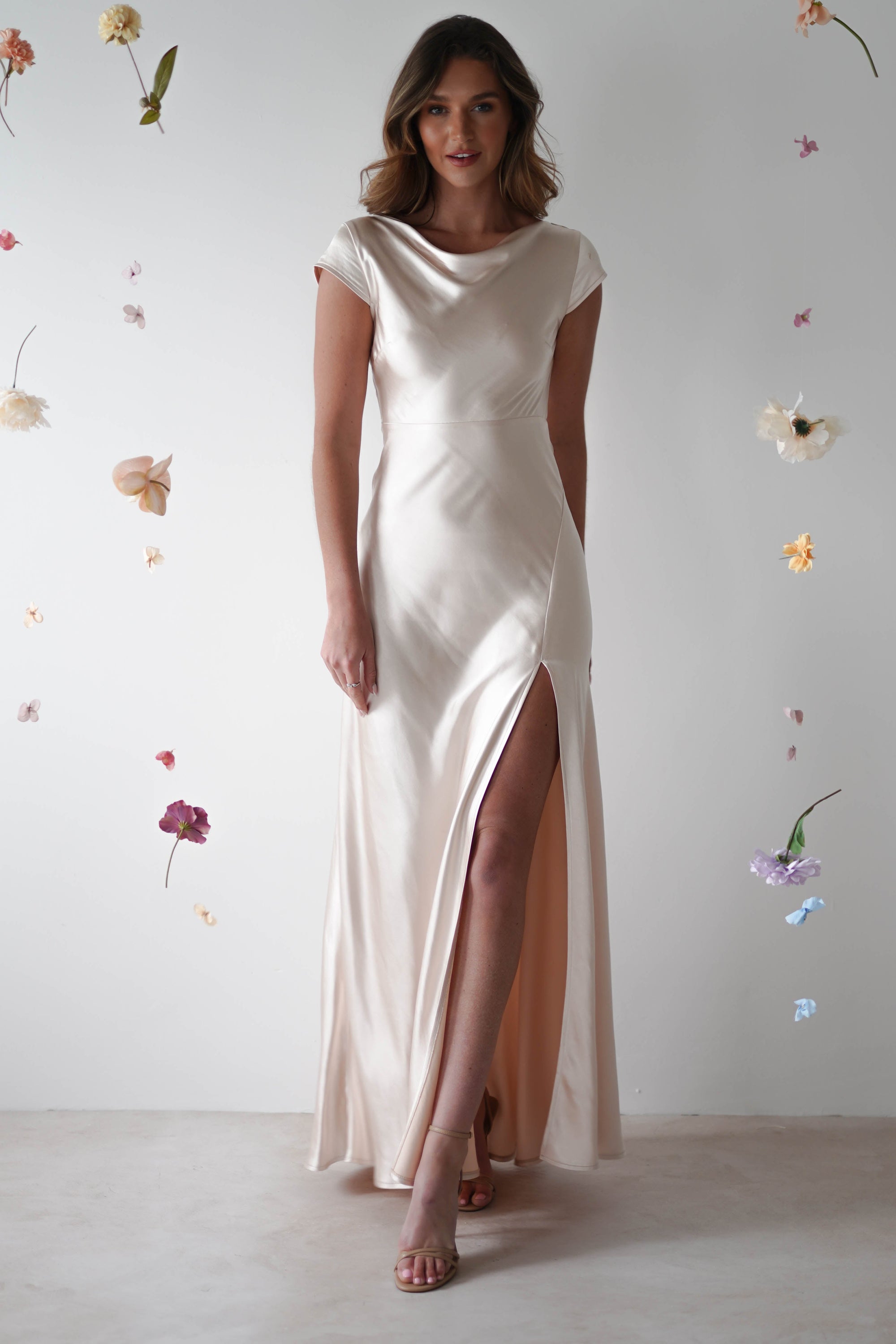 Ramona Soft Satin Maxi Dress | Champagne - Oh Hello Clothing