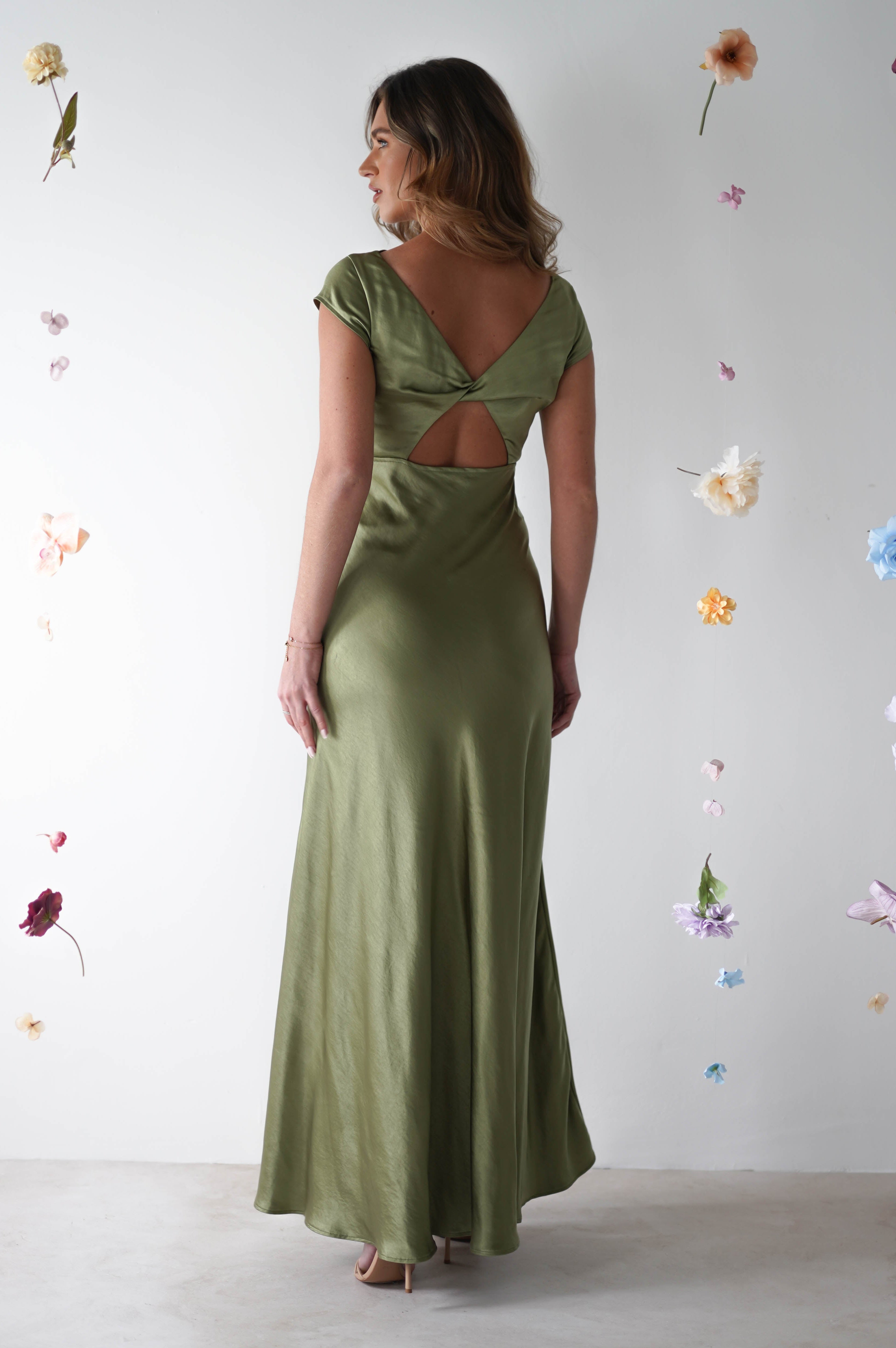 Ramona Soft Satin Maxi Dress | Olive - Oh Hello Clothing